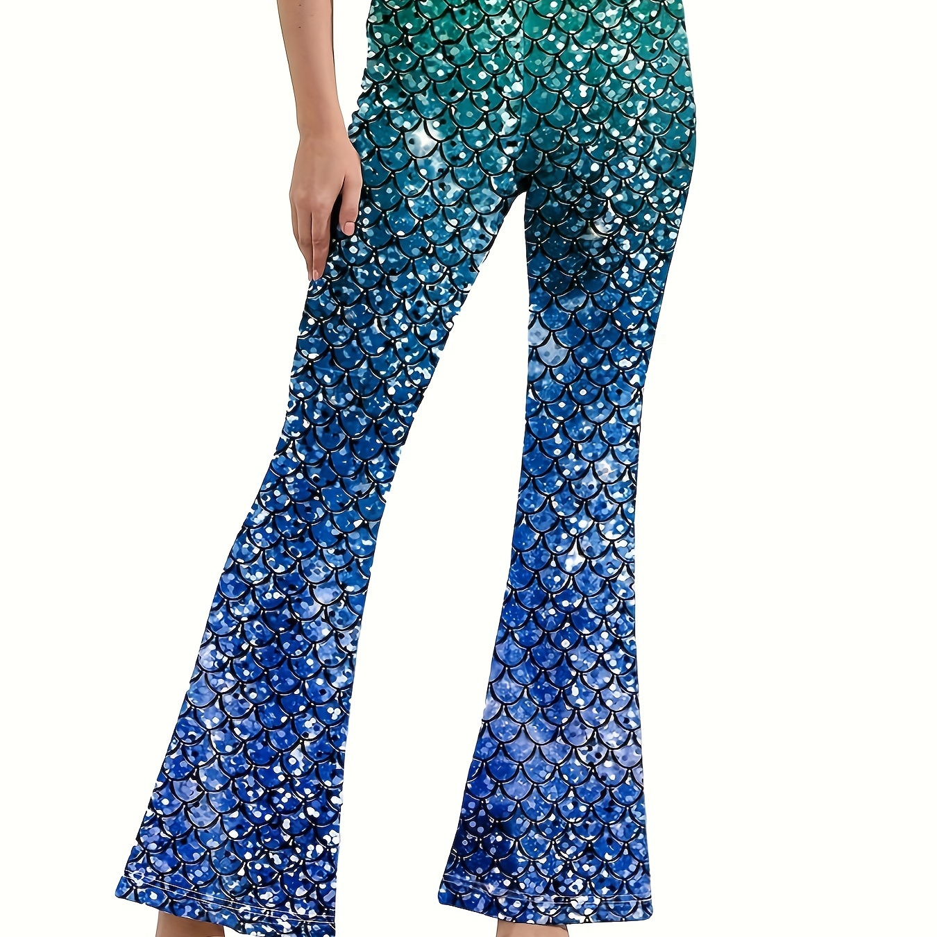 

Women's Flared Pants | Polyester-elastane Blend | Fish Scale Print | High-elasticity, Non-transparent | Machine Washable | Gradient Design | Fit | Stylish Middle Eastern Style, Cute Pants