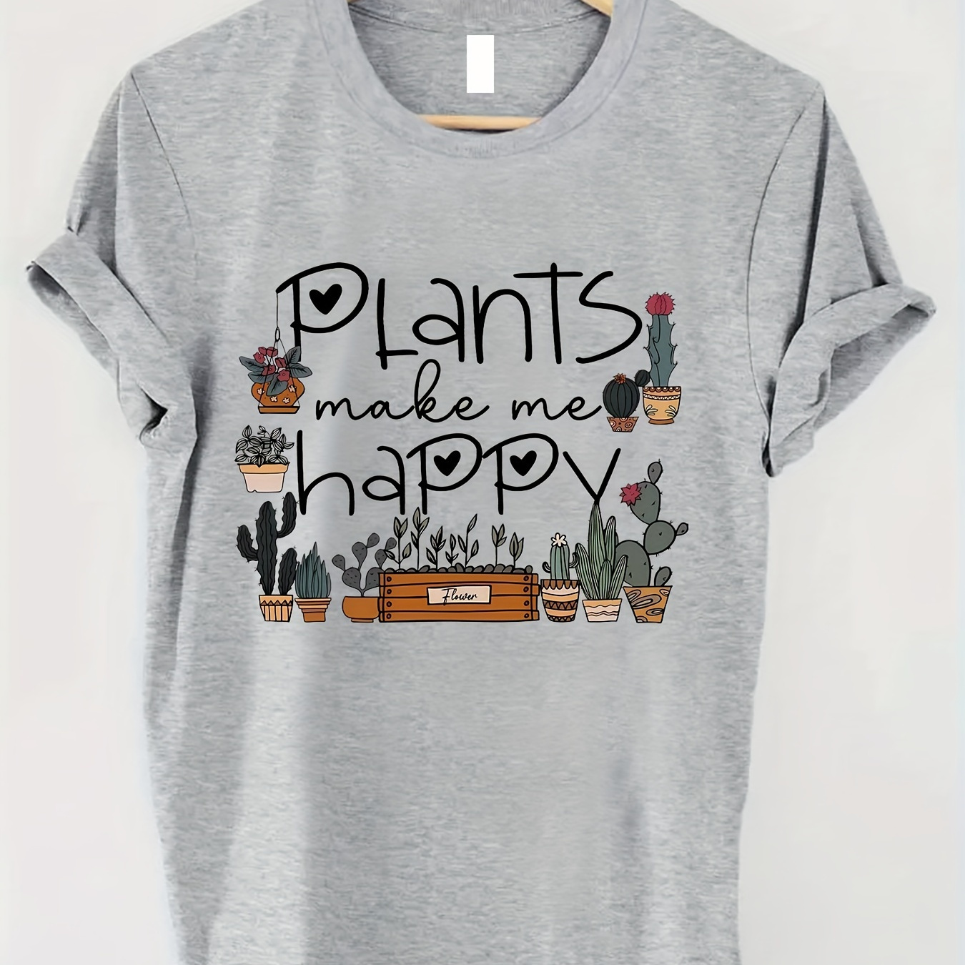 

Plants Print T-shirt, Short Sleeve Crew Neck Casual Top For Summer & Spring, Women's Clothing