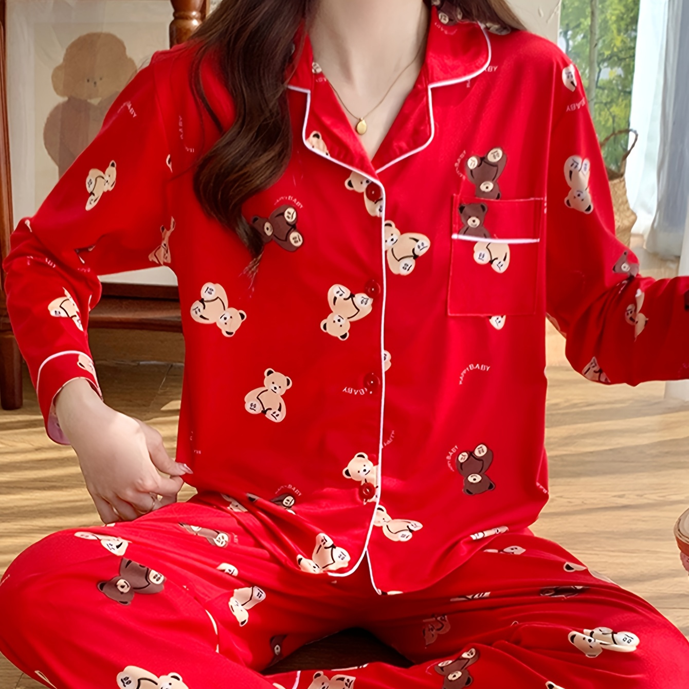 

High- Pajamas For Women, Featuring A Spring And Autumn Chinese Style Two-piece Set, Sweet And Casual In And Winter.