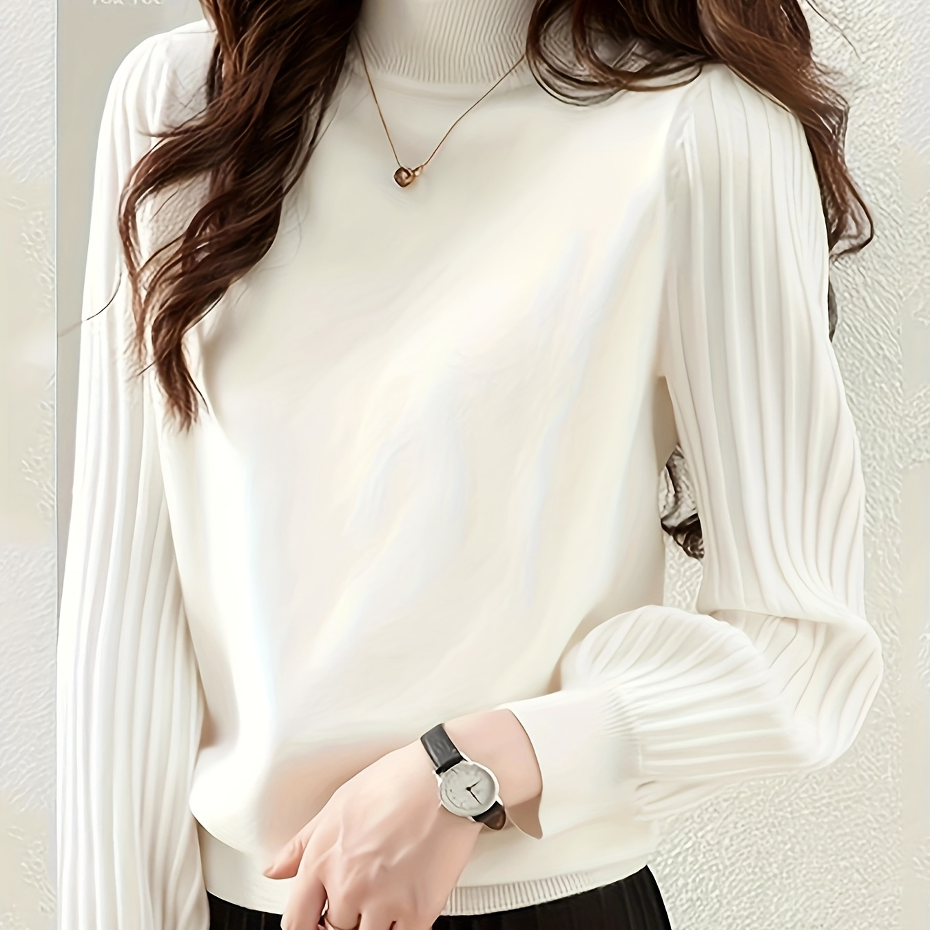 

2024 Half-high Collar Bottoming Shirt, Light Luxury, Fashionable, Autumn And Winter, Slimming, , Casual, Ribbed, Long Sleeve, Turtleneck, For Autumn And Winter