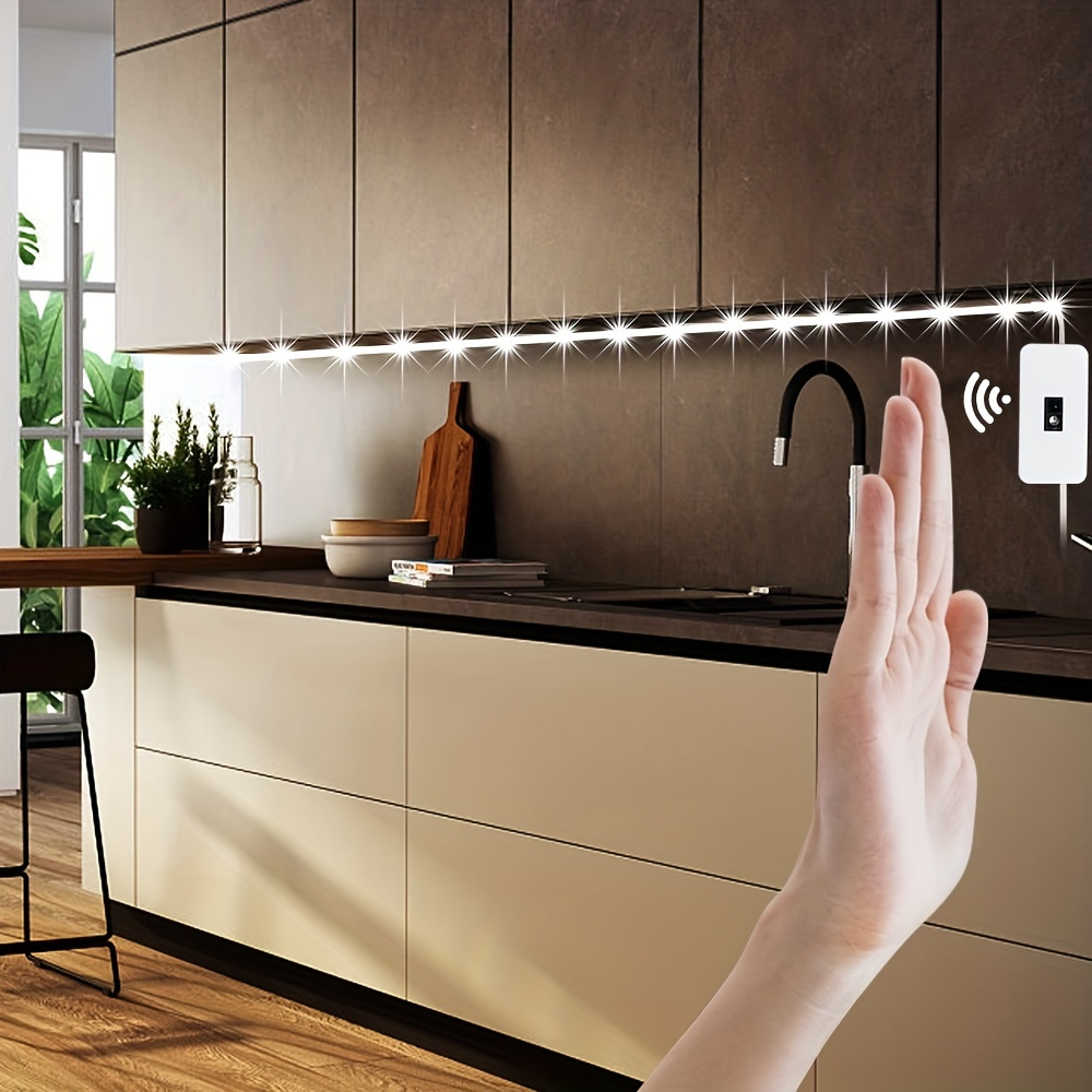  POWER PRACTICAL Luminoodle - Tira de luz LED para debajo del  gabinete, tira de luz LED para estantes, armarios de cocina y muebles,  paquete de 3 incluye botón de encendido y