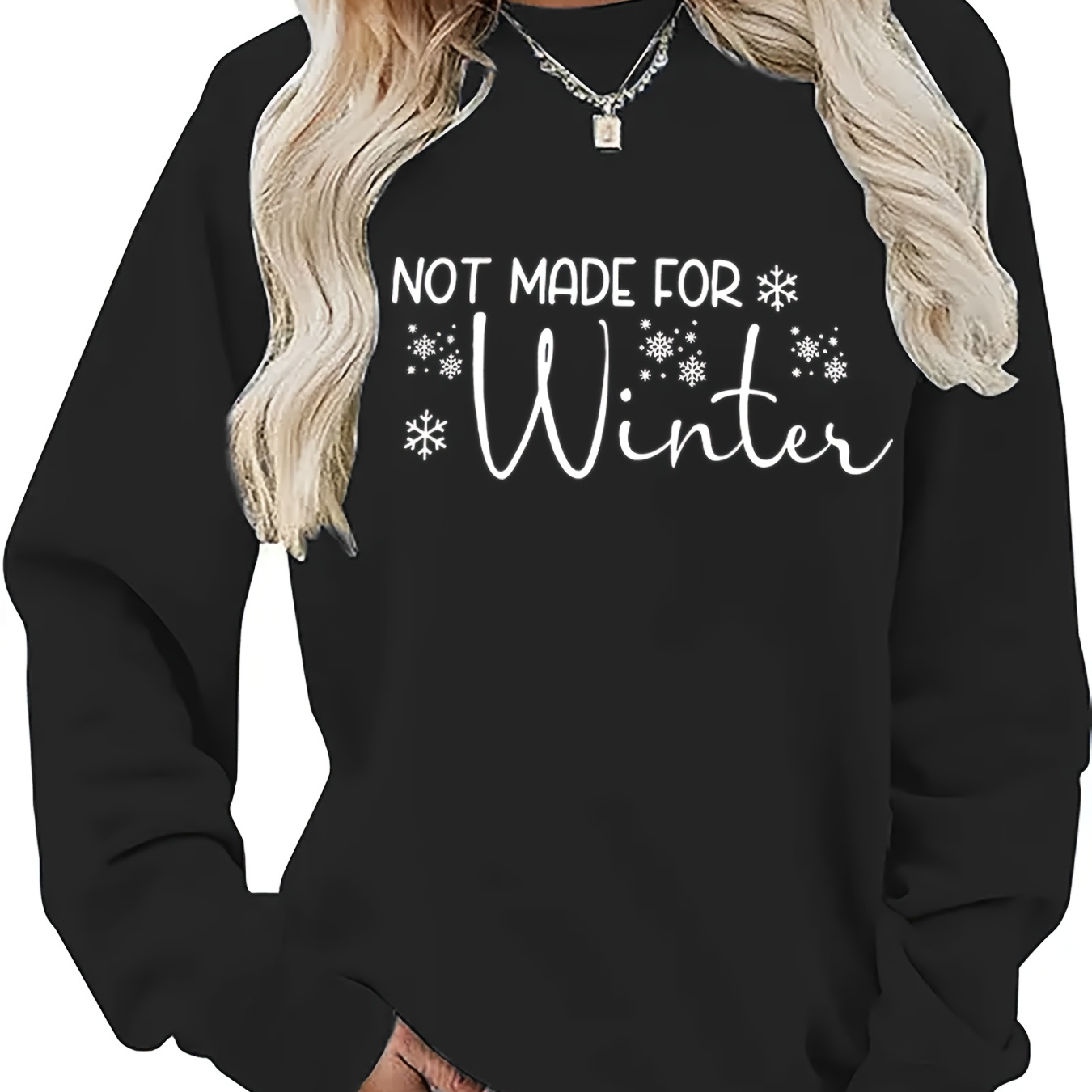 

Women' Sweatshirt, "not Winter" Letter Print, Round Neck, Polyester, Casual Knit, Spring/, Pink/grey