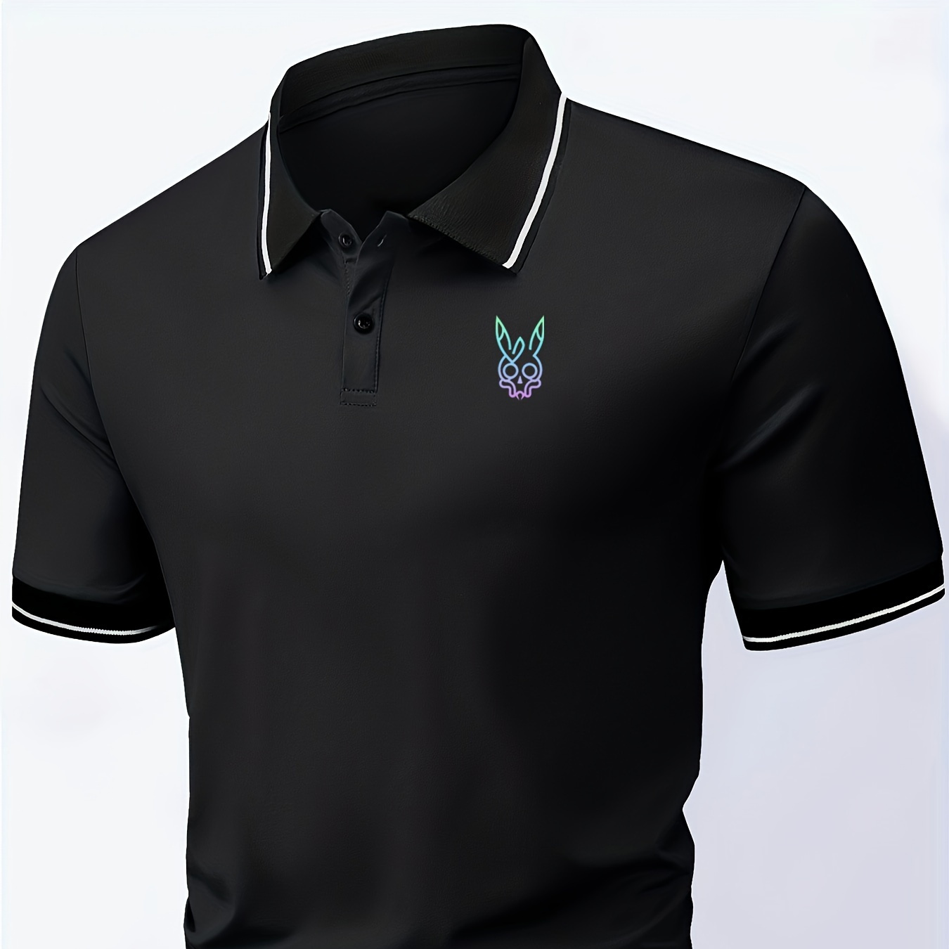 

Rabbit Print Summer Men's Fashionable Lapel Short Sleeve T-shirt, Suitable For Commercial Entertainment Occasions, Such As Tennis And Golf, Men's Clothing, As Gifts