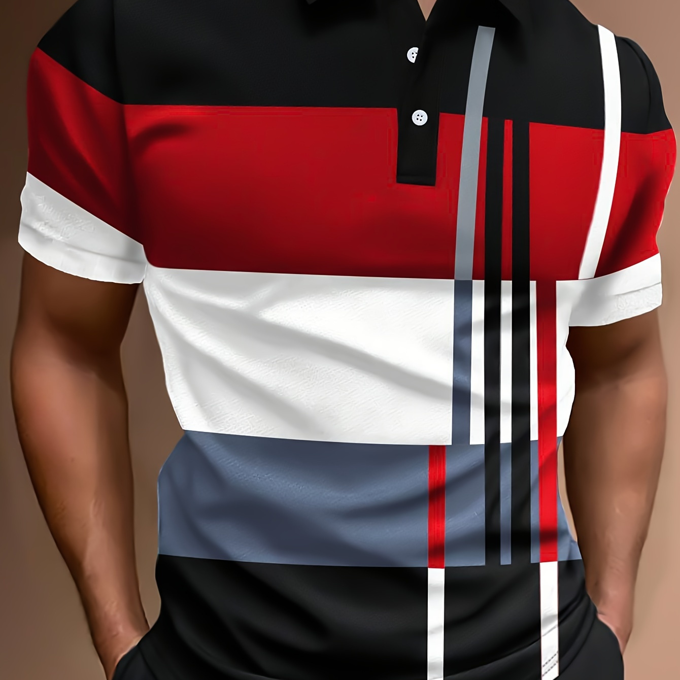 

Men's Contrast Color Pattern Print Short Sleeve Golf T-shirt For Summer, Outdoor Sports Tennis Tees