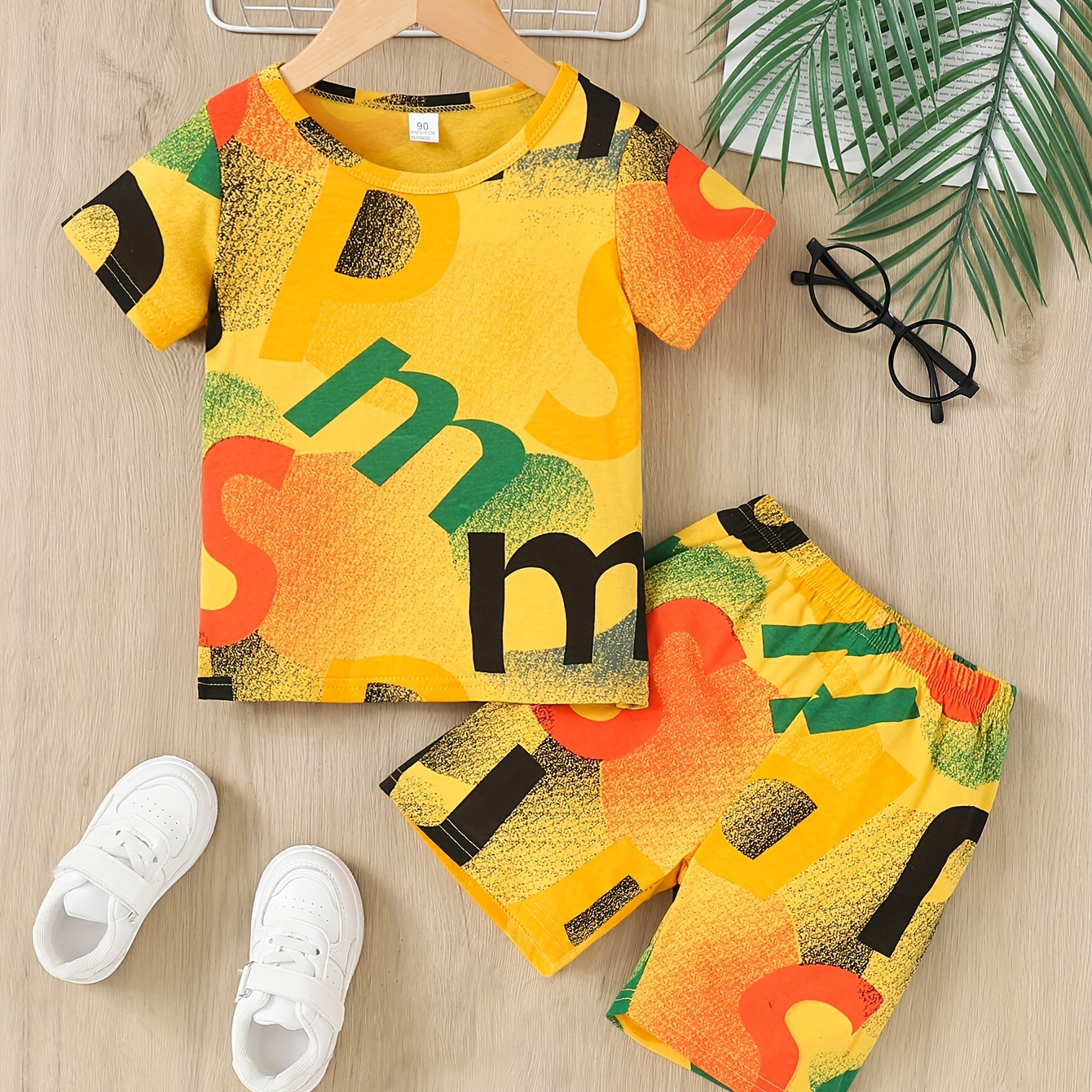 TEMU 2pcs Boys Casual Cool Letter Full Graphic Print Short Sleeve T-shirt & Shorts Set, Comfy Summer Boys Clothes