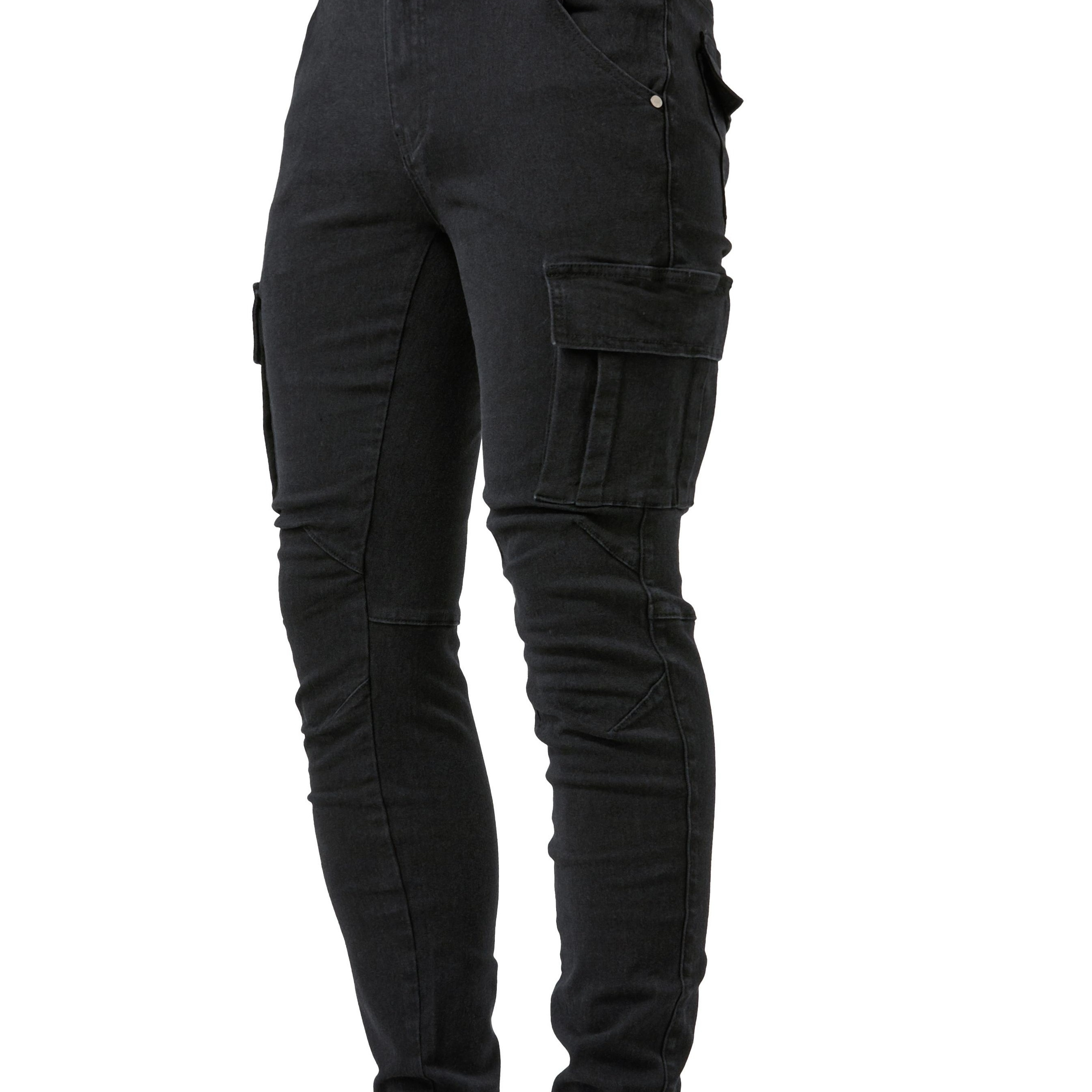 

Slim Fit Multi Pocket Jeans, Men's Casual Street Style High Stretch Denim Cargo Pants