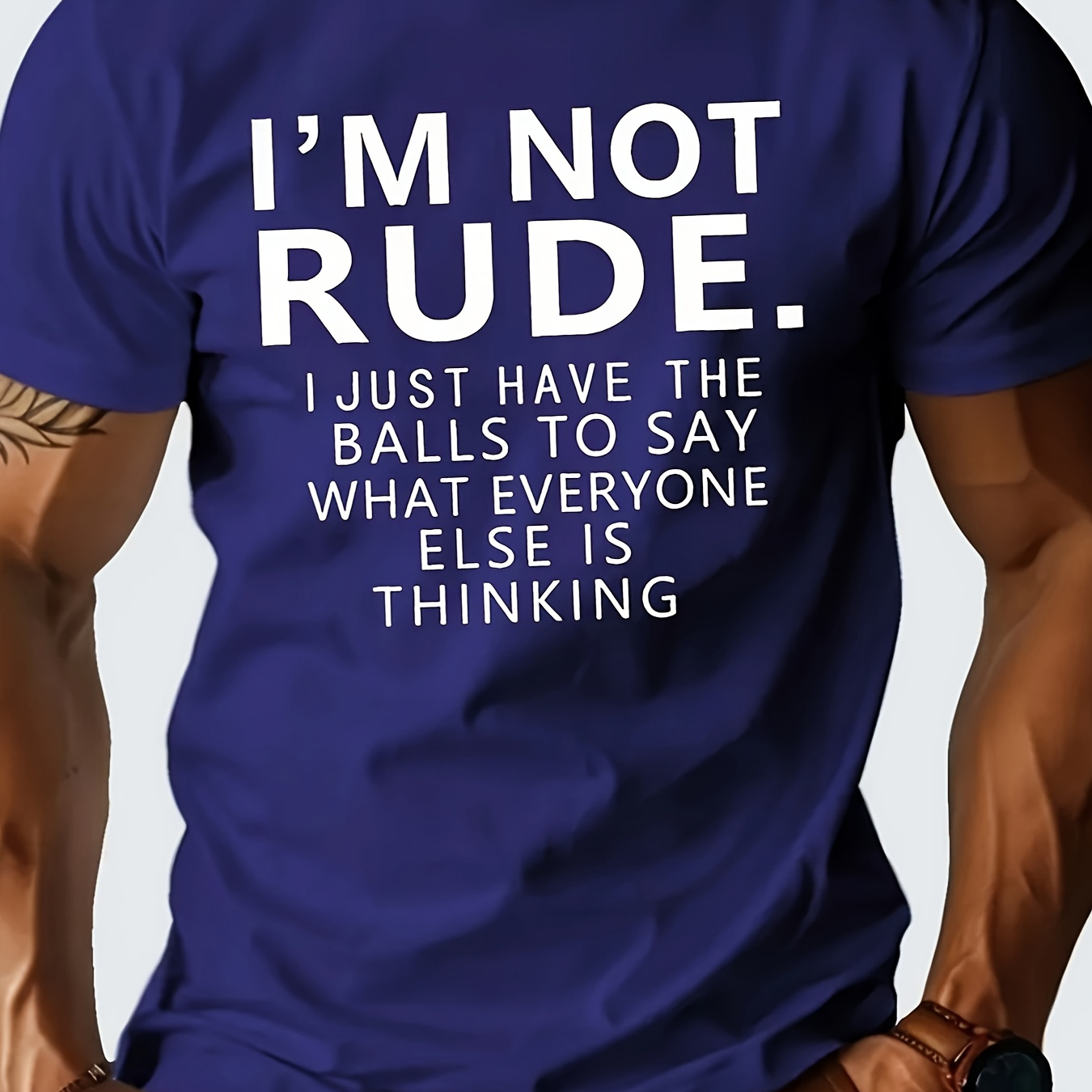 Men'S Summer Casual Crew Neck T-Shirt with "I'M NOT RUDE" Print
