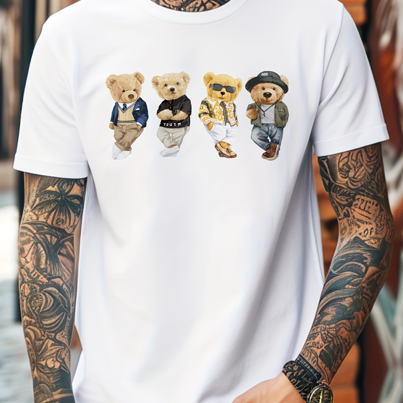 

Super Cool Bear Wearing Clothing & Hats Creative Stylish Pattern Men's Round Neck Short Sleeve Tee Fashion Regular Fit T-shirt Top For Spring Summer Holiday Leisure Vacation Outdoor Fitness