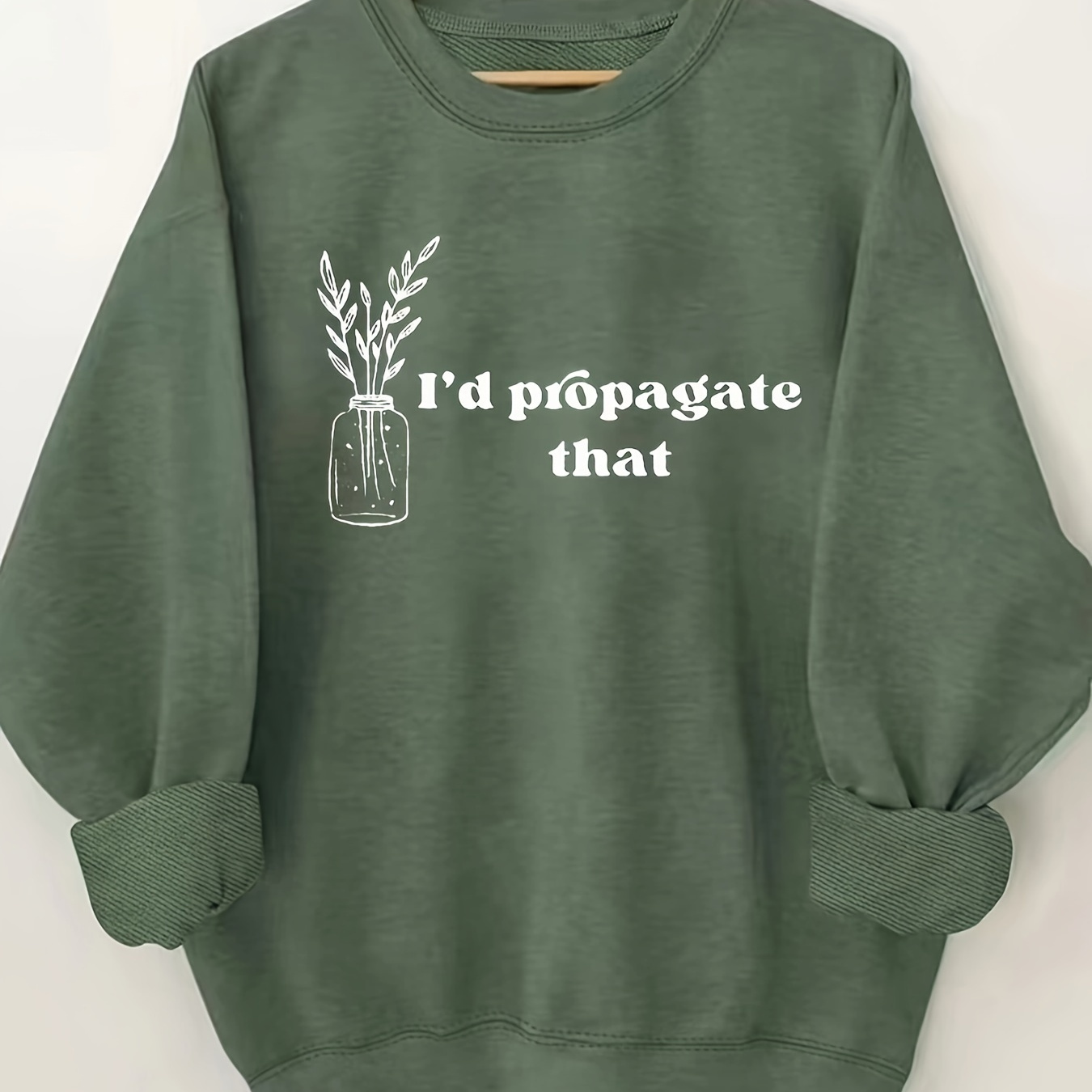 

Plant & Funny Letter Print Pullover Sweatshirt, Casual Long Sleeve Crew Neck Sweatshirt For Spring & Fall, Women's Clothing