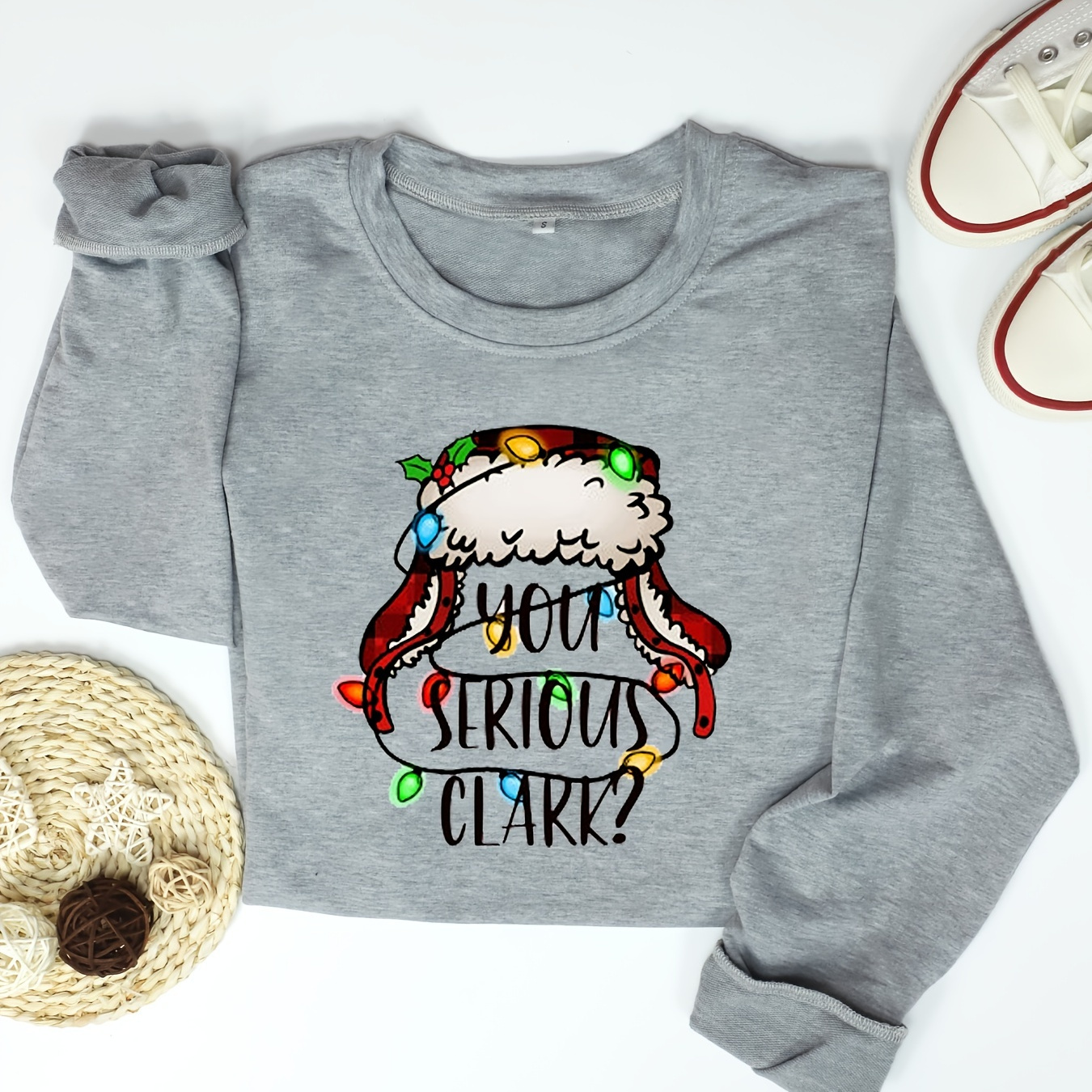 

Christmas Graphic Print Crew Neck Sweatshirt, Casual Long Sleeve Drop Shoulder Sweatshirt, Women's Clothing