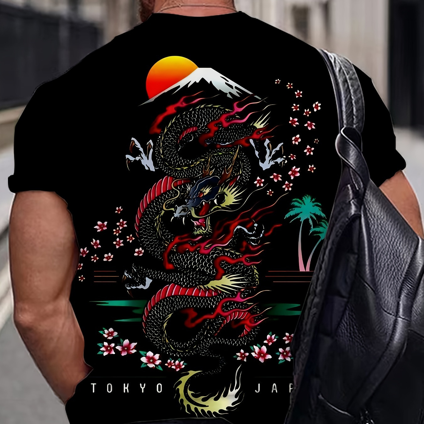 

Dragon Print T-shirt, Men's Casual Street Style Stretch Round Neck Tee Shirt For Summer