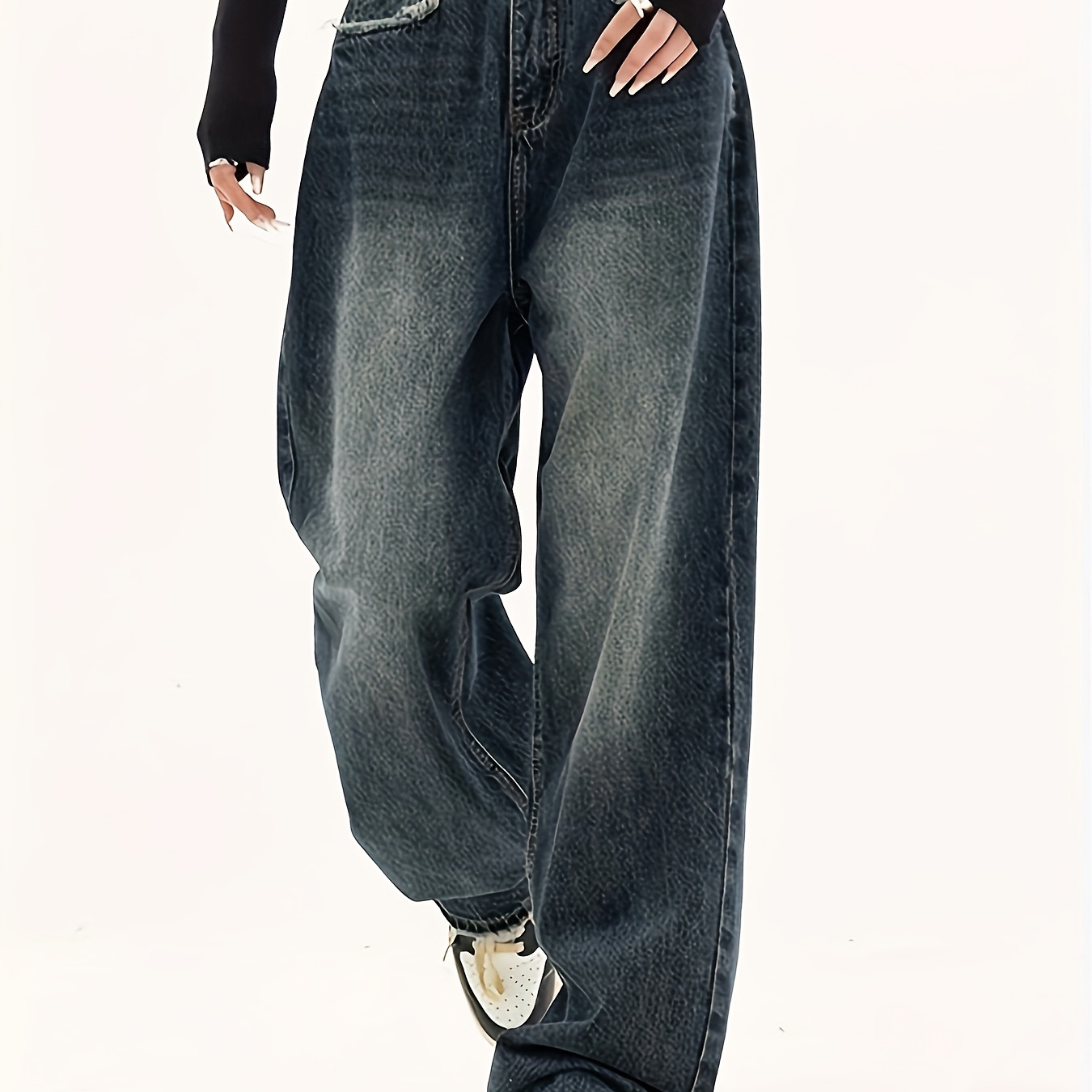 

Emmiol Dark Wash Vintage Baggy Boyfriend Jeans, Slash Pocket Loose Fit Denim Pants, Women's Denim Jeans & Clothing