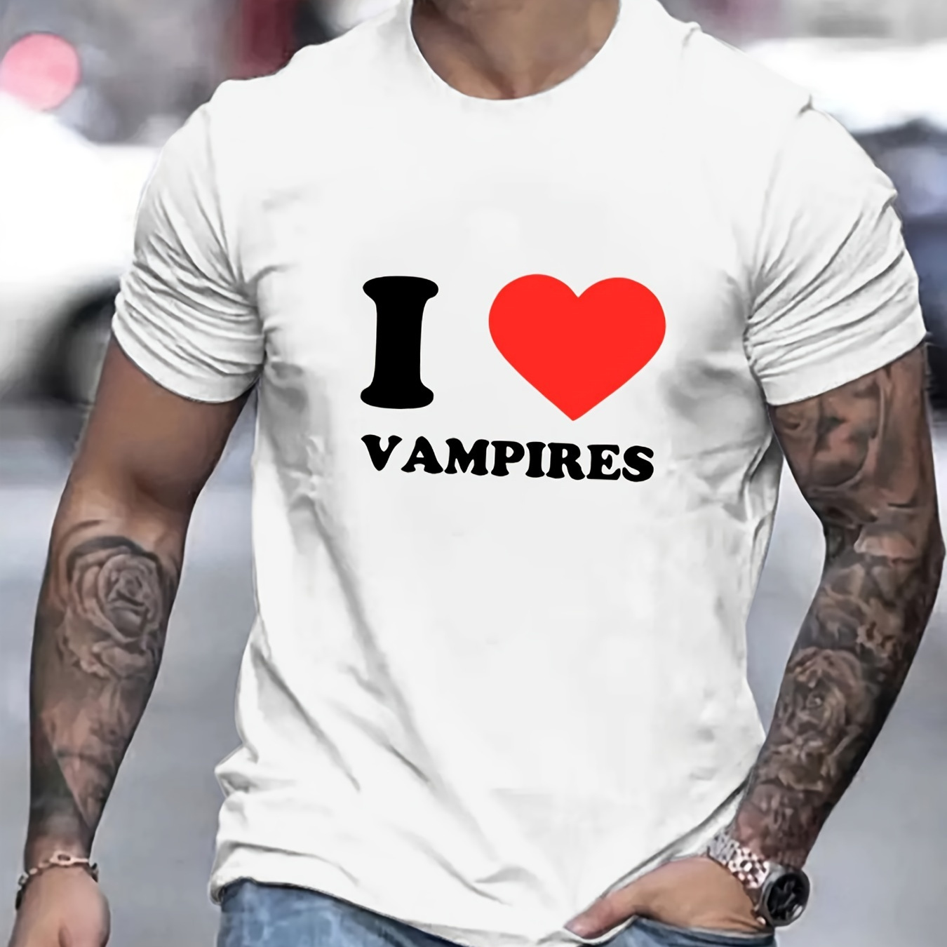 

I Love Vampires Print T Shirt, Tees For Men, Casual Short Sleeve T-shirt For Summer