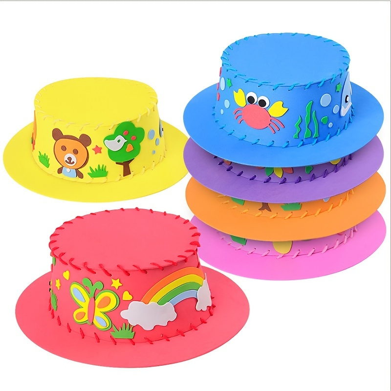 6 Pcs Kids Hat Making Materials DIY Eva Sewing Hat Crafts Supplies Accessories for Kindergarten Classroom (Mixed Style), Size: 25*25*9cm