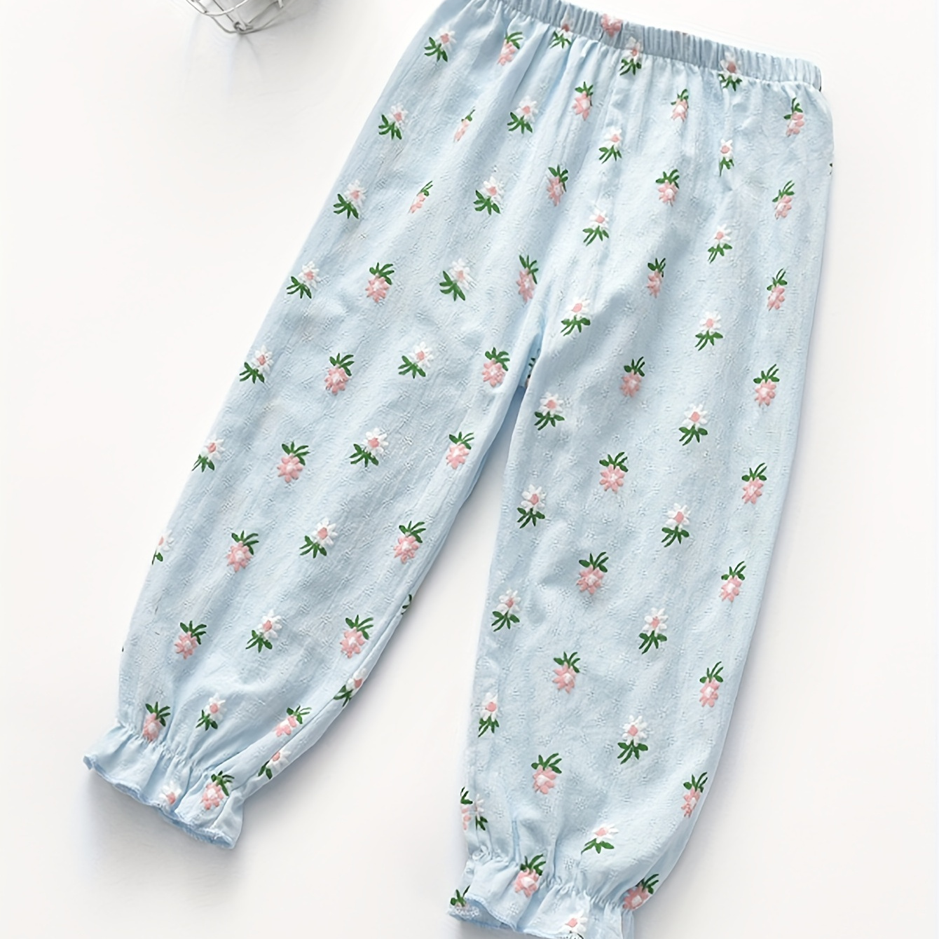 

95% Cotton Allover Floral Pattern Crop Jogger Pants For Girls, Casual And Stylish Breathable Versatile Trousers Summer Gift