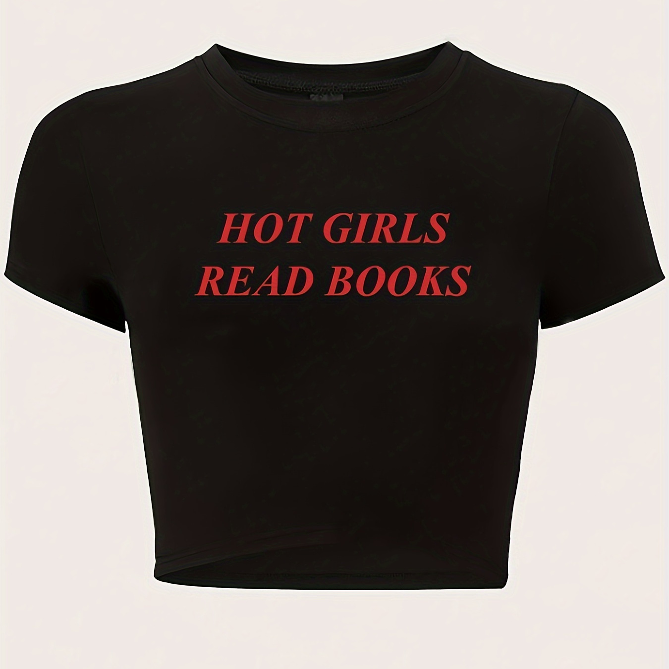 

Hot Girls Read Books Print T-shirt, Casual & Streetwear Short Sleeve Crop Top For Spring & Summer, Women's Clothing
