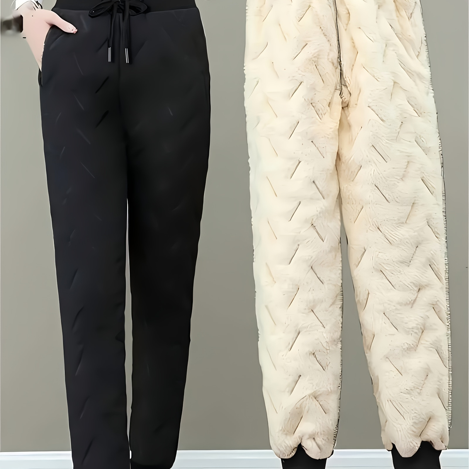 

Pantalon de jogging décontracté en peluche épais et chaud pour femmes, automne et hiver, avec cordon de serrage et poches, essentiel pour l'extérieur en automne et en hiver.