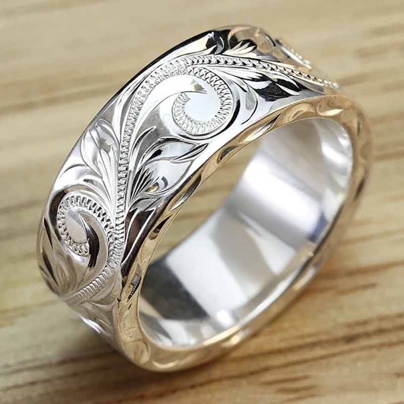 

Exquisite 925 Silver Plated Hand Carved Leaf Filigree Rings Women Daily Casual Accessories