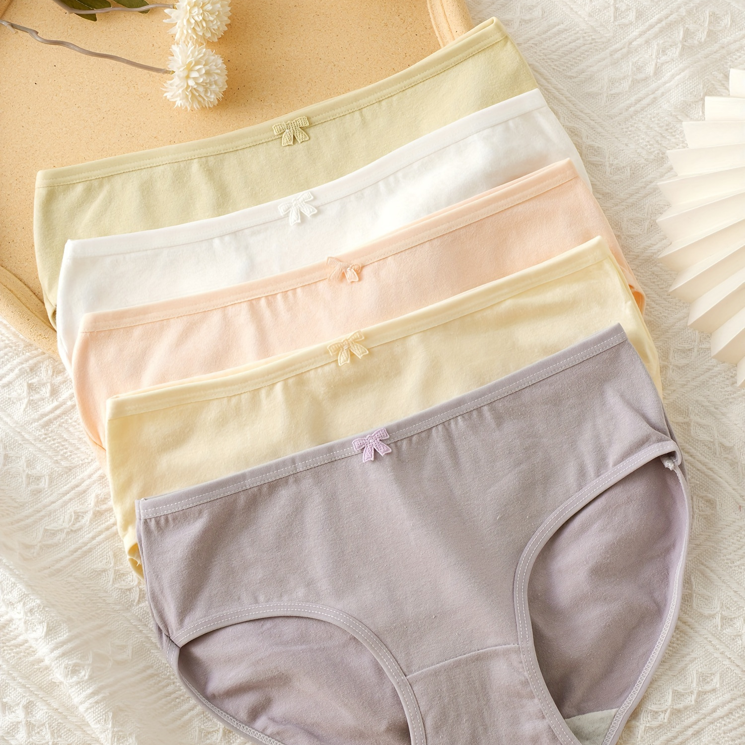 

[ ] 5pcs 's Briefs Bow - , Mid-rise Underwear