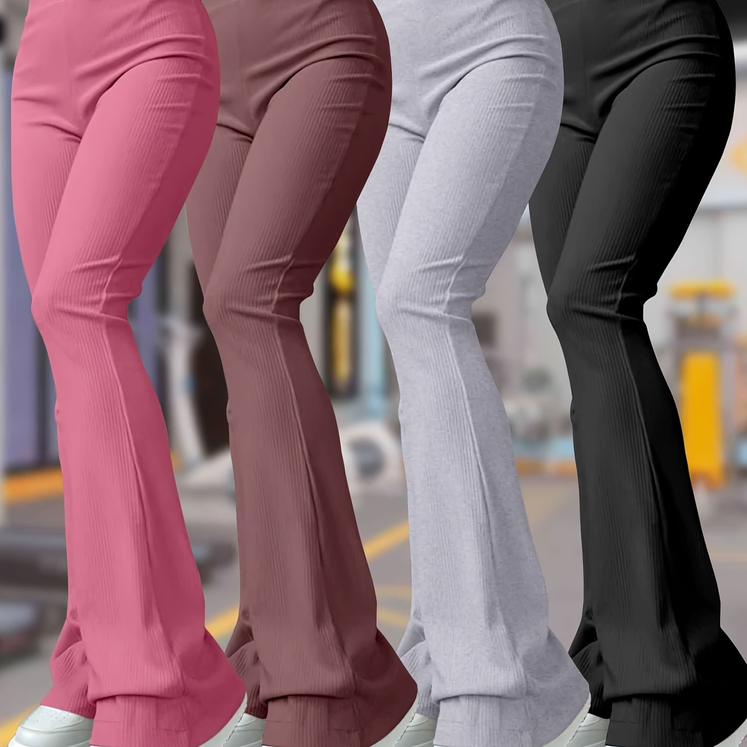 

4 Pack Solid Flare Leg Pants, Casual High Waist Pants For Summer & Spring, Women's Clothing