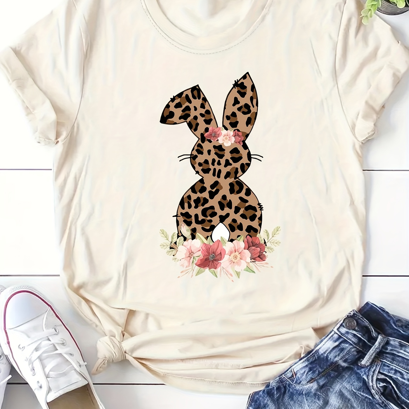 

Easter -patterned Printing-spring/summer Casual Short Sleeve T-shirt-fashion Women