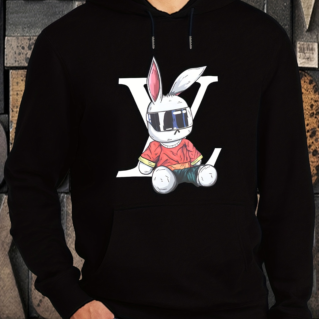 

Rabbit Cartoon Printed, Men's Round Neck Long Sleeve Heat Transfer Trendy Sweatshirt For Spring Or Autumn