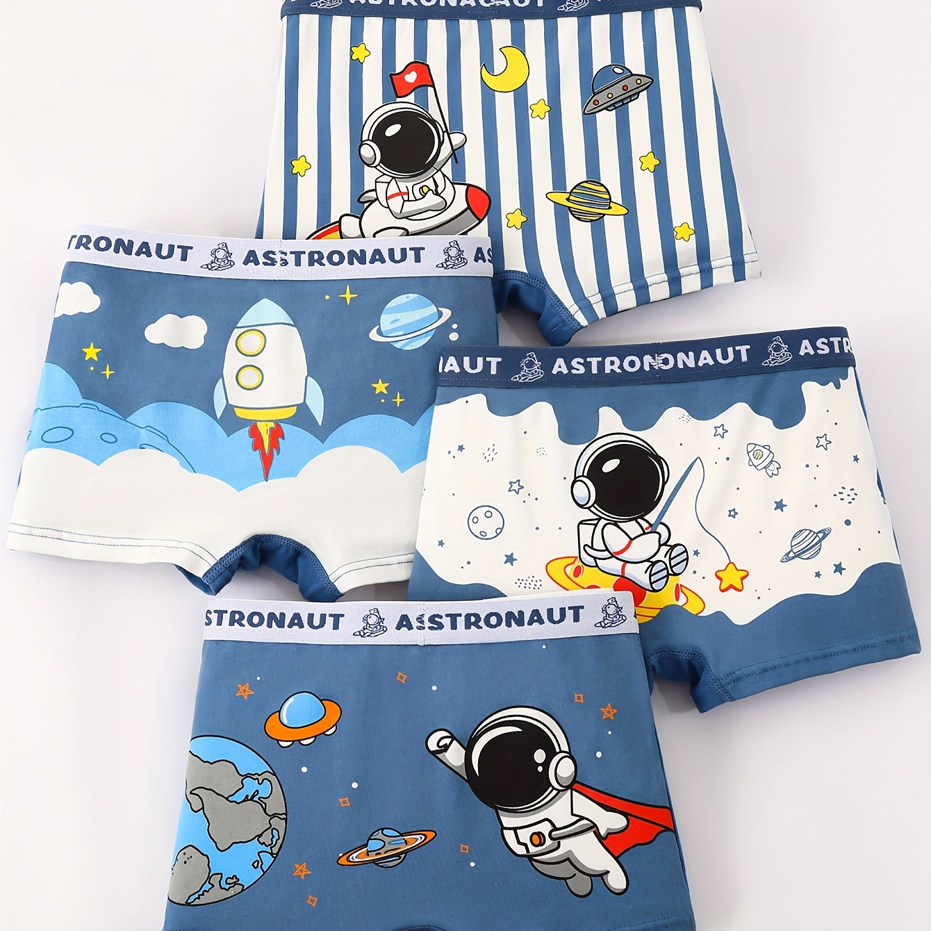 

4 Pcs Toddler Boys Underwear 95% Cotton Soft Breathable Cartoon Spaceman Pattern Comfy Boxers Briefs
