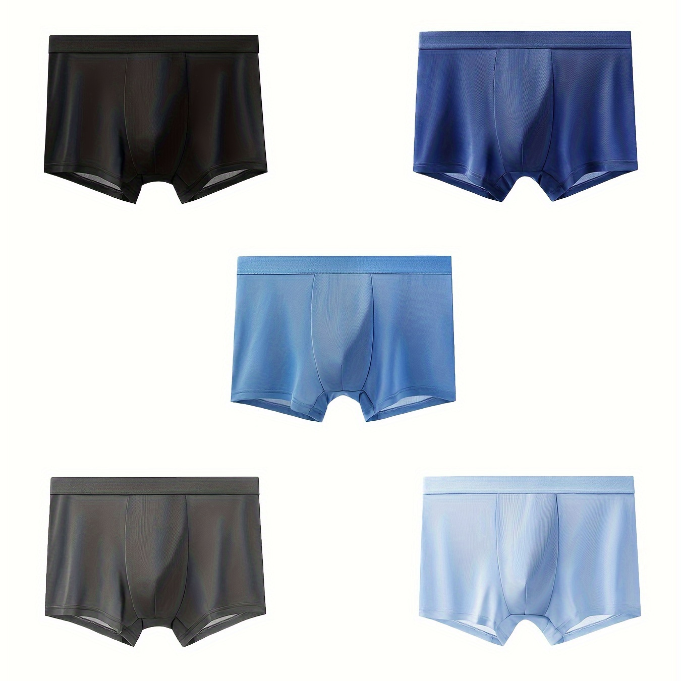 

5pcs Men's Ice Silk Solid Color Underwear, Casual Elastic Boxer Briefs Shorts, Breathable Comfy Stretchy Boxer Trunks, Sports Shorts