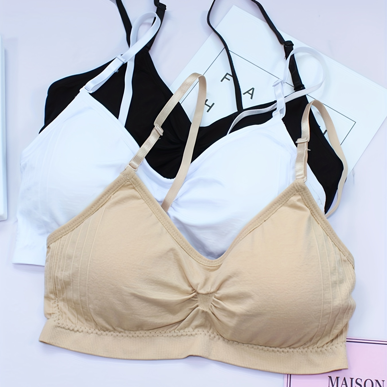 Simple Solid Wireless Bras Comfy Breathable Stretch - Temu