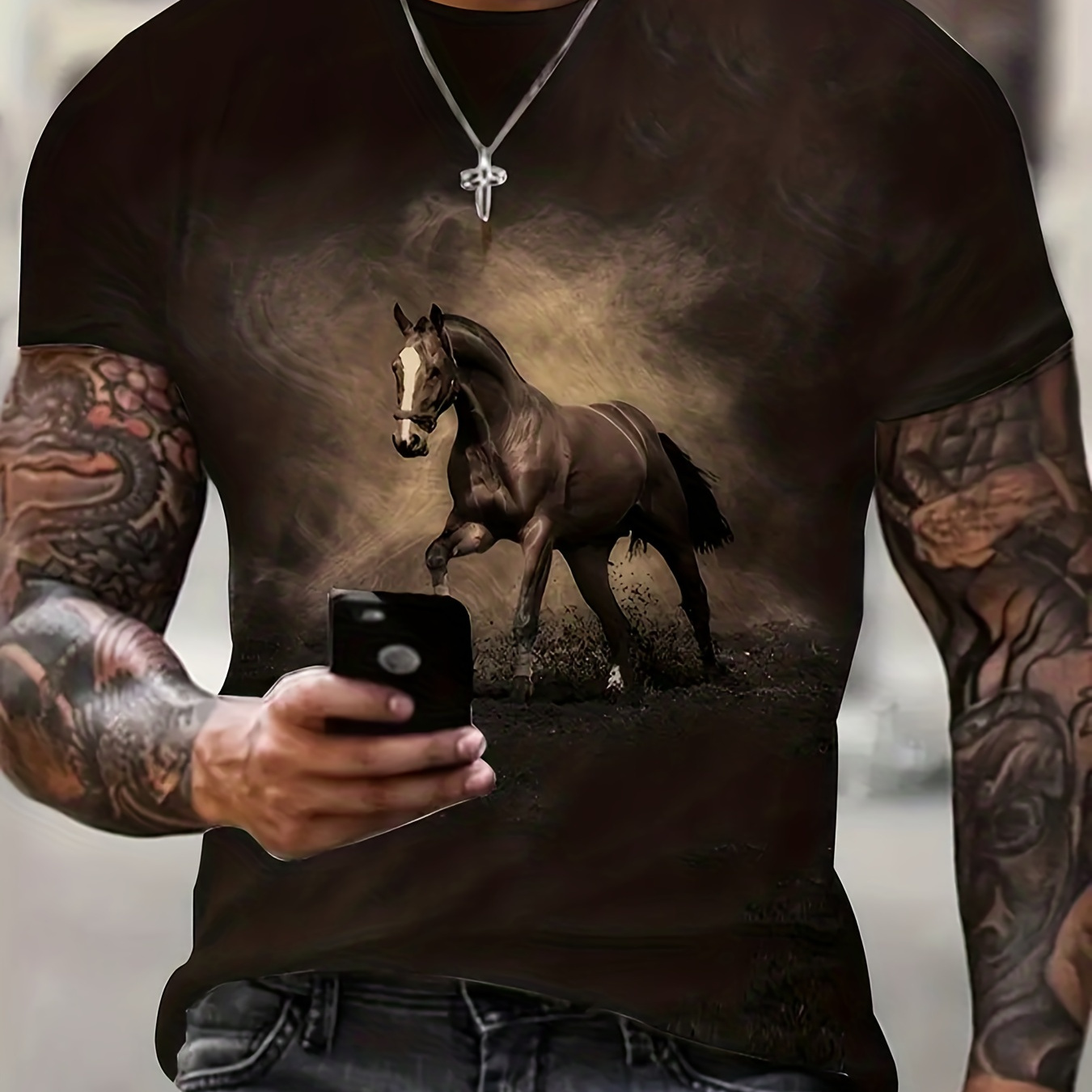 Men's 3D Horse Print T-Shirt - Comfortable Crew Neck Short Sleeve Graphic Tee for Summer, Novelty Homewear and Pajamas