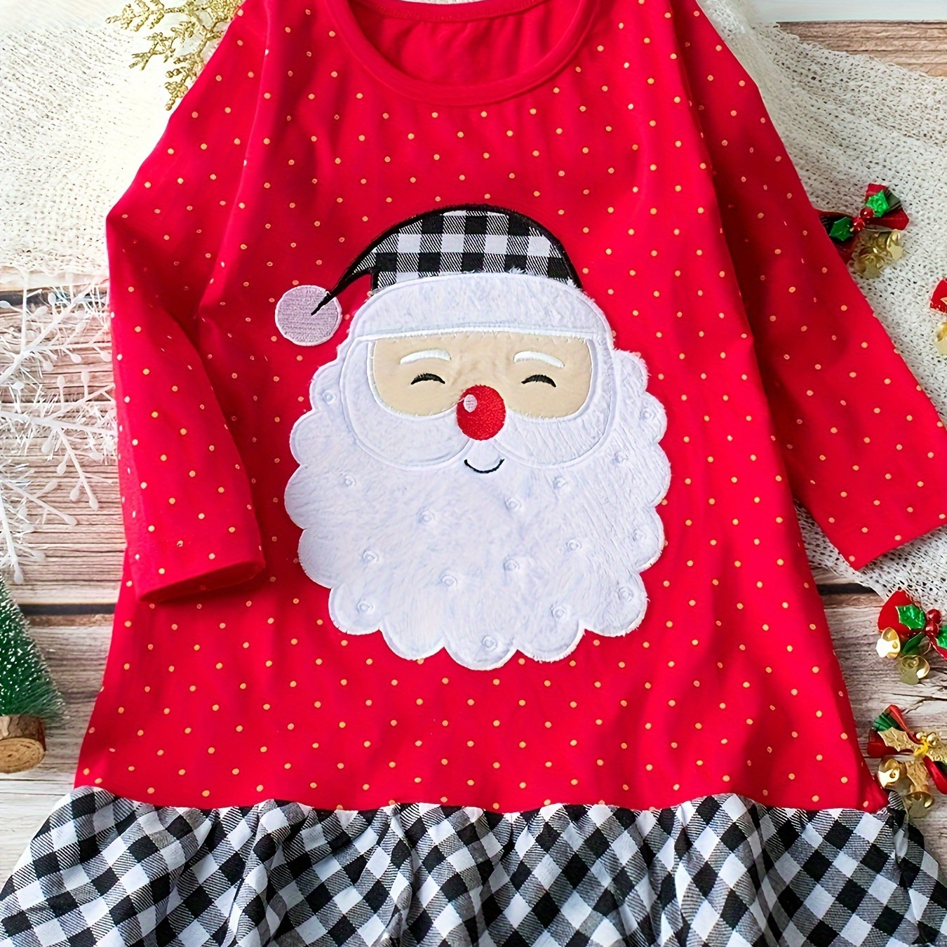 

Christmas Girl's Dress Autumn/winter Cartoon Santa Claus Random Pattern Long Sleeved Dress Pure Cotton Casual Comfortable Girl's Dress 2-8y