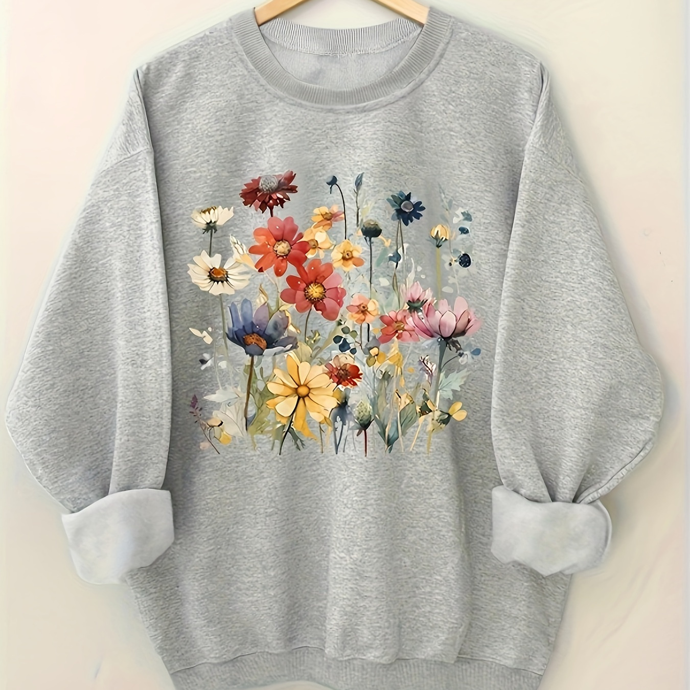 

Floral Print Long Sleeve Sweatshirt, Crew Neck Casual Sweatshirt For Winter & Fall, Women's Clothing