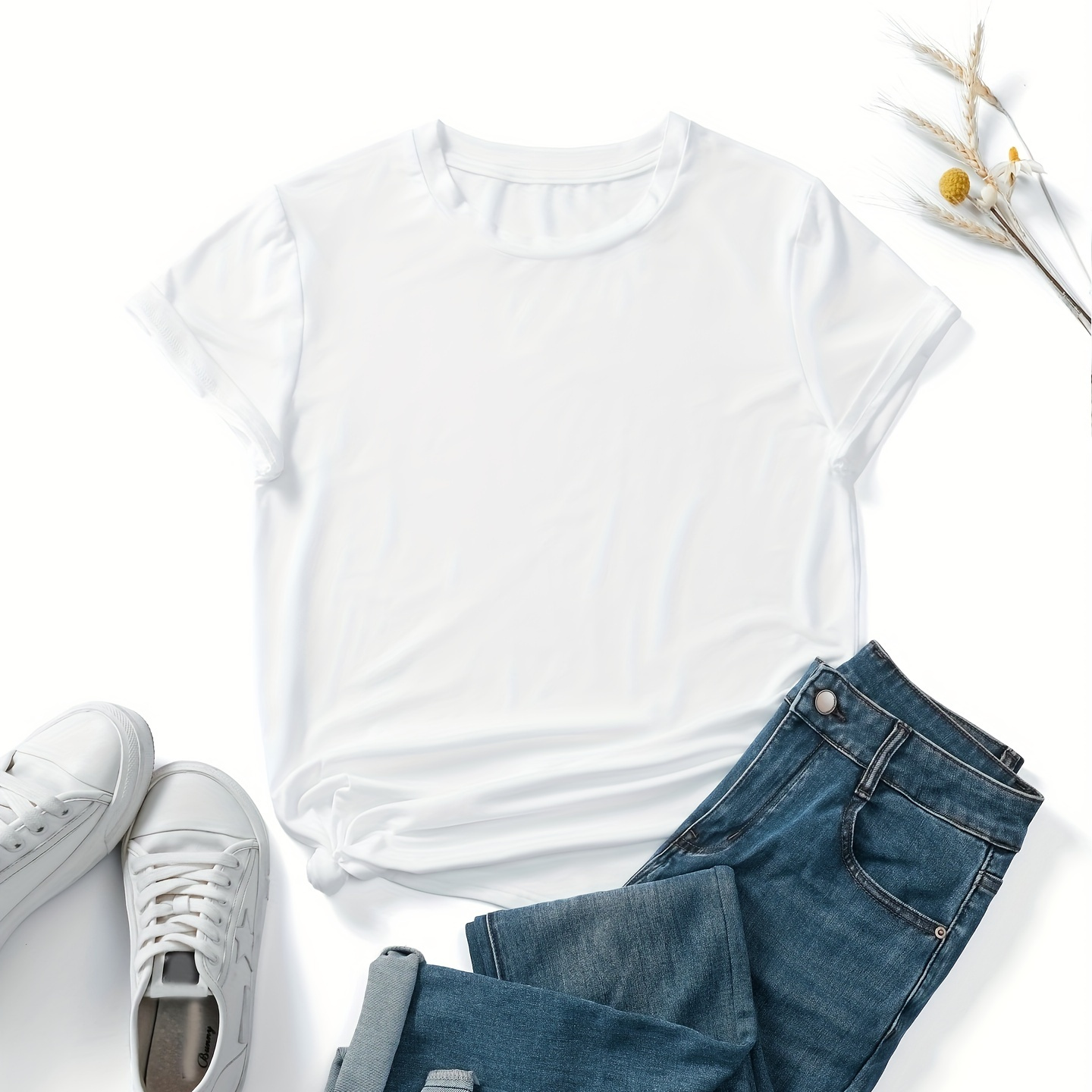 

Solid Crew Neck T-shirt, Casual Short Sleeve T-shirt For Spring & Summer, Women's Clothing