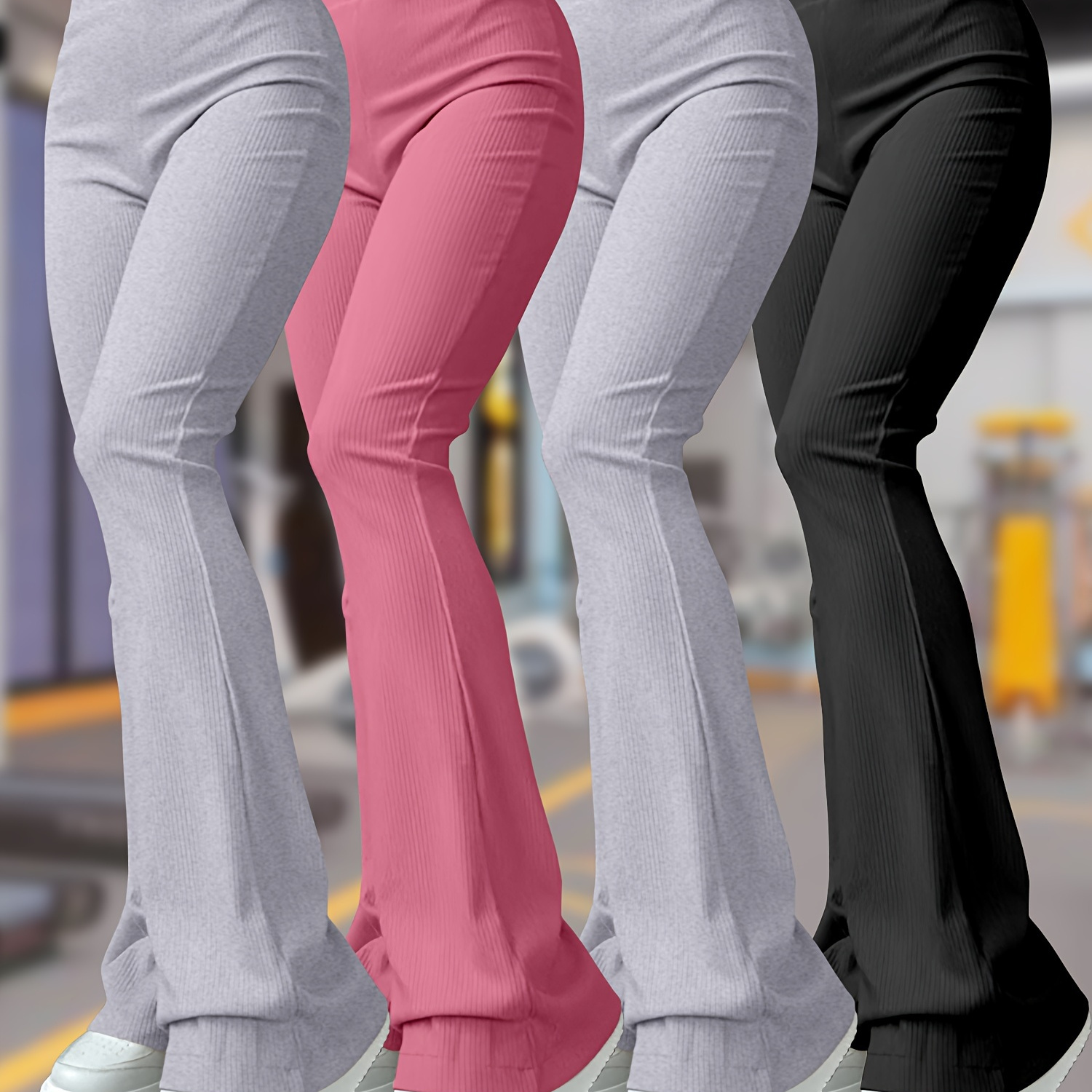 

4 Pack Solid Color Pants, High Waist Flare Leg Casual Pants, Women's Clothing