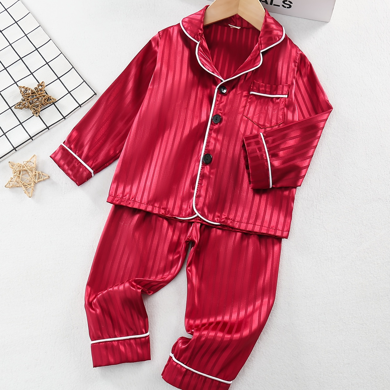 

Toddler Girl's Satin Pajamas 2pcs, Button Front Top & Pants Set, Kid's Loungewear For Spring Fall