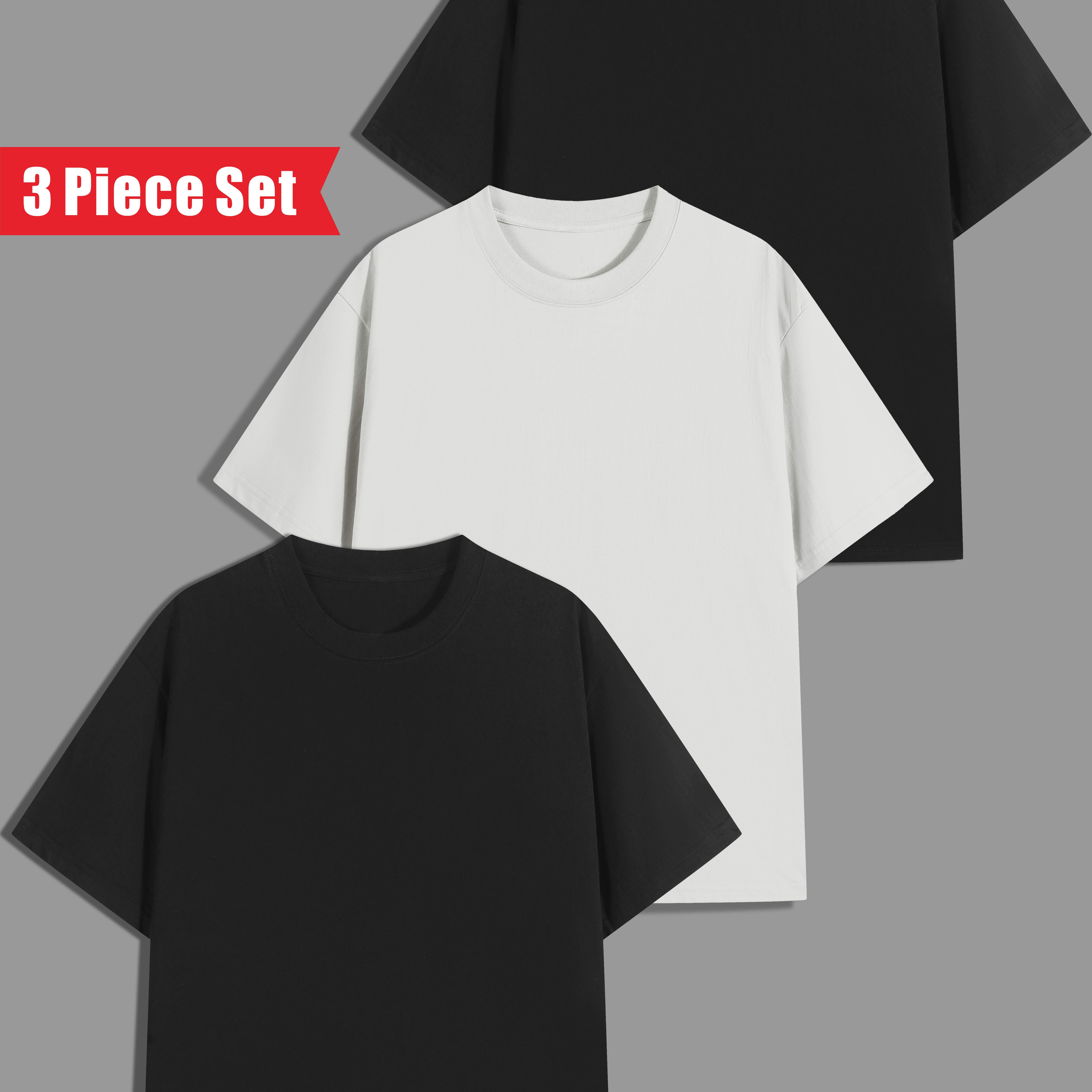 

3pcs Men's Casual Fashion Cotton T-shirts, Breathable, Classic Crew Neck, Short Sleeve Tee, Solid Color