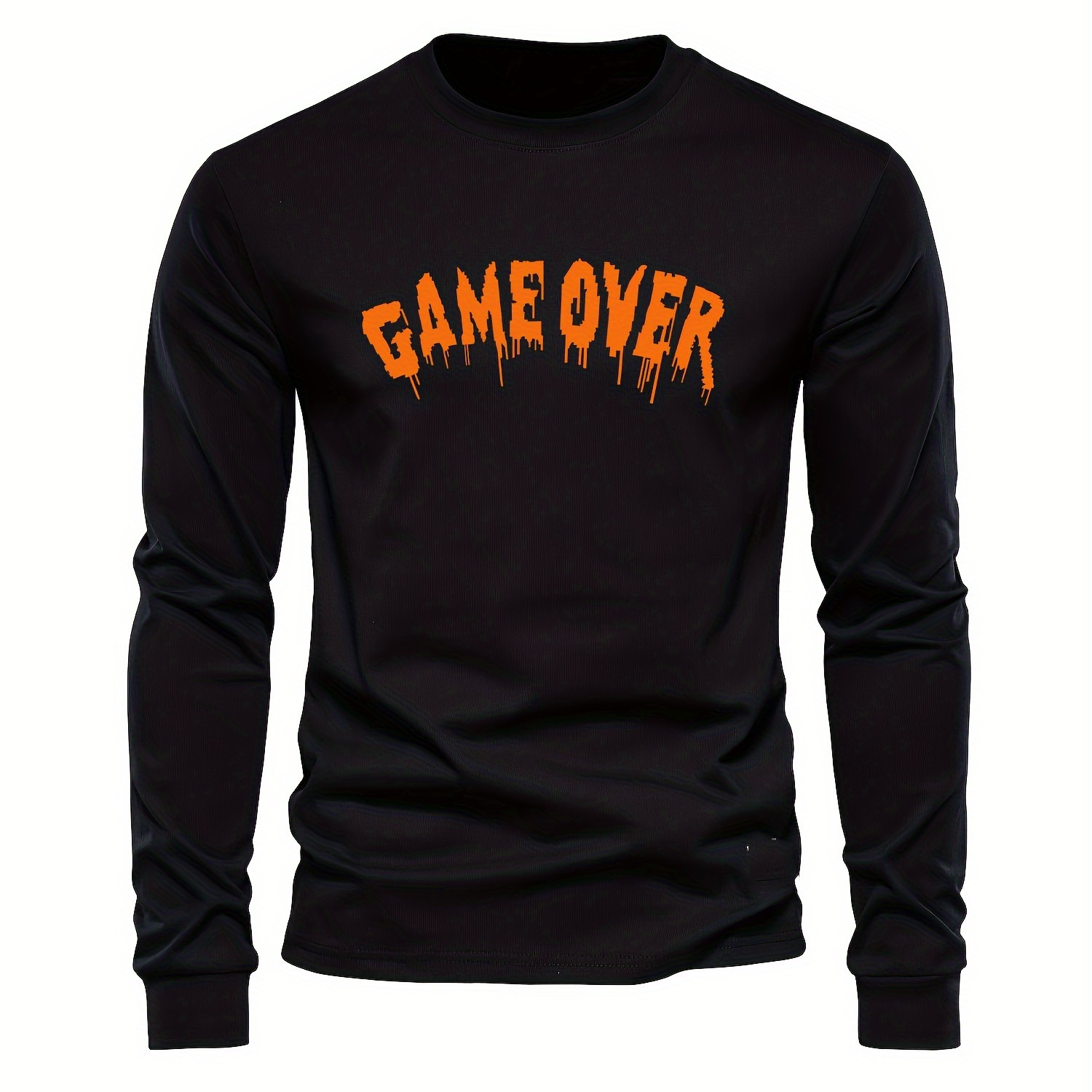 

Game Over" Funny Graphic Long Sleeve T-shirt For Boys - Soft Fleece , Stretchy & Machine Washable, Casual Round Neck Tee For Fall/winter, Game Over, English Print, Long Sleeve, T-shirt