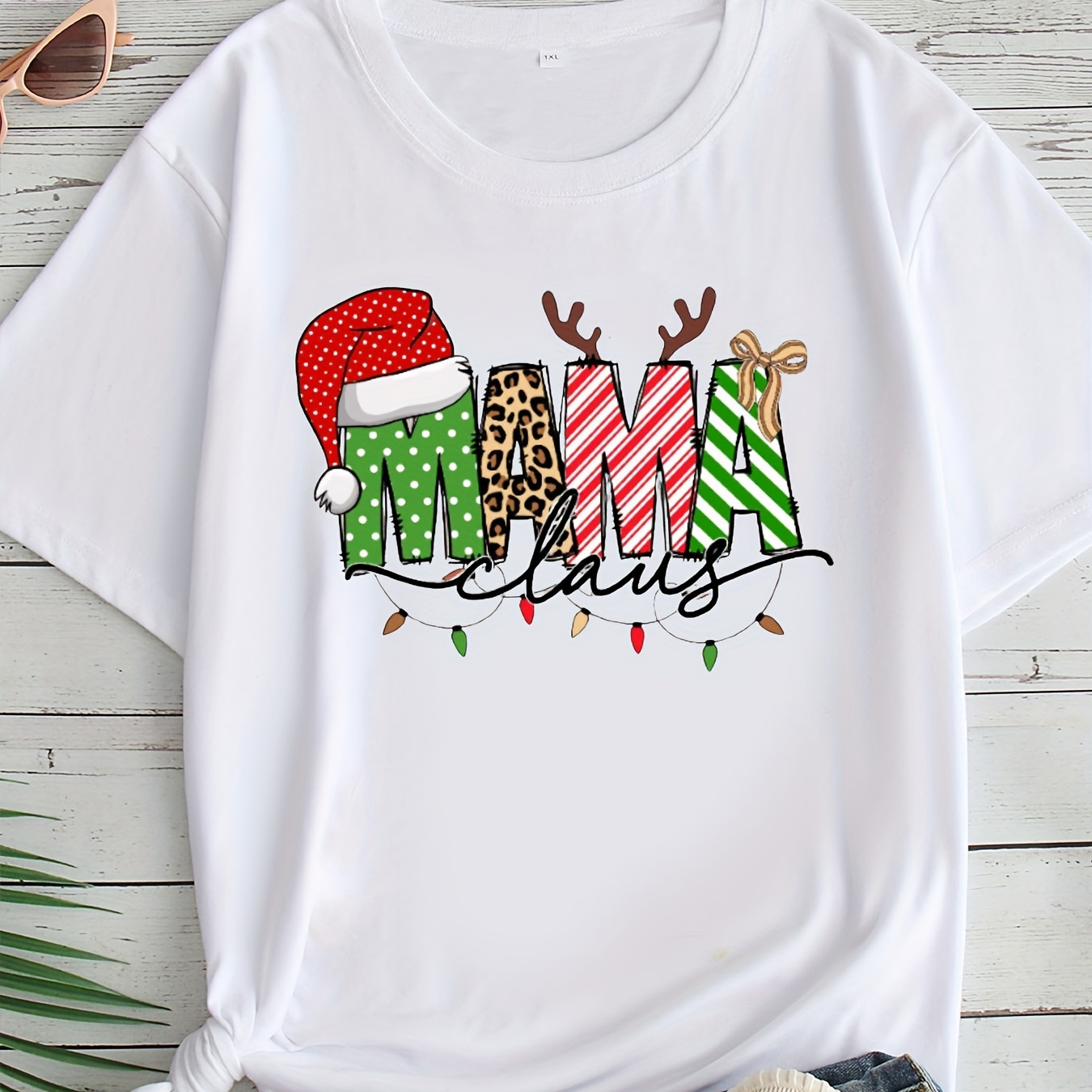 

Women's Plus Size Christmas Tee - Casual Crew Neck Short Sleeve T-shirt With Festive Print, Machine Washable, Polyester - Sizes 1xl To 8xl