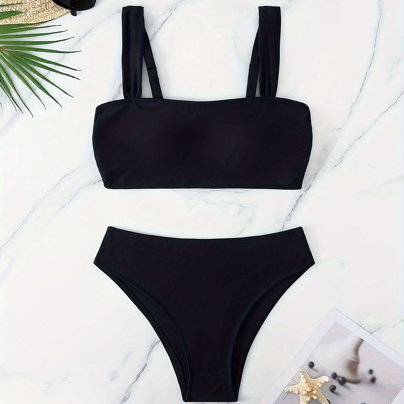 

Solid Color 2 Piece Set Bikini, Square Neck High Cut Swimsuits, Women's Swimwear & Clothing