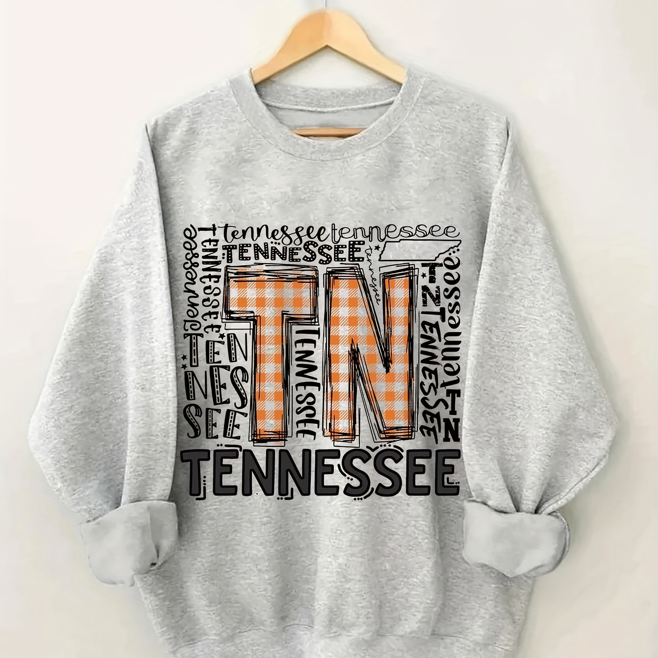 

Women's Letter Print Sweatshirt, Crew Neck Casual Pullover For Fall/winter, Polyester Knit, Fashionable Hoodie With "tennessee" Graphic, Available In Multiple Colors