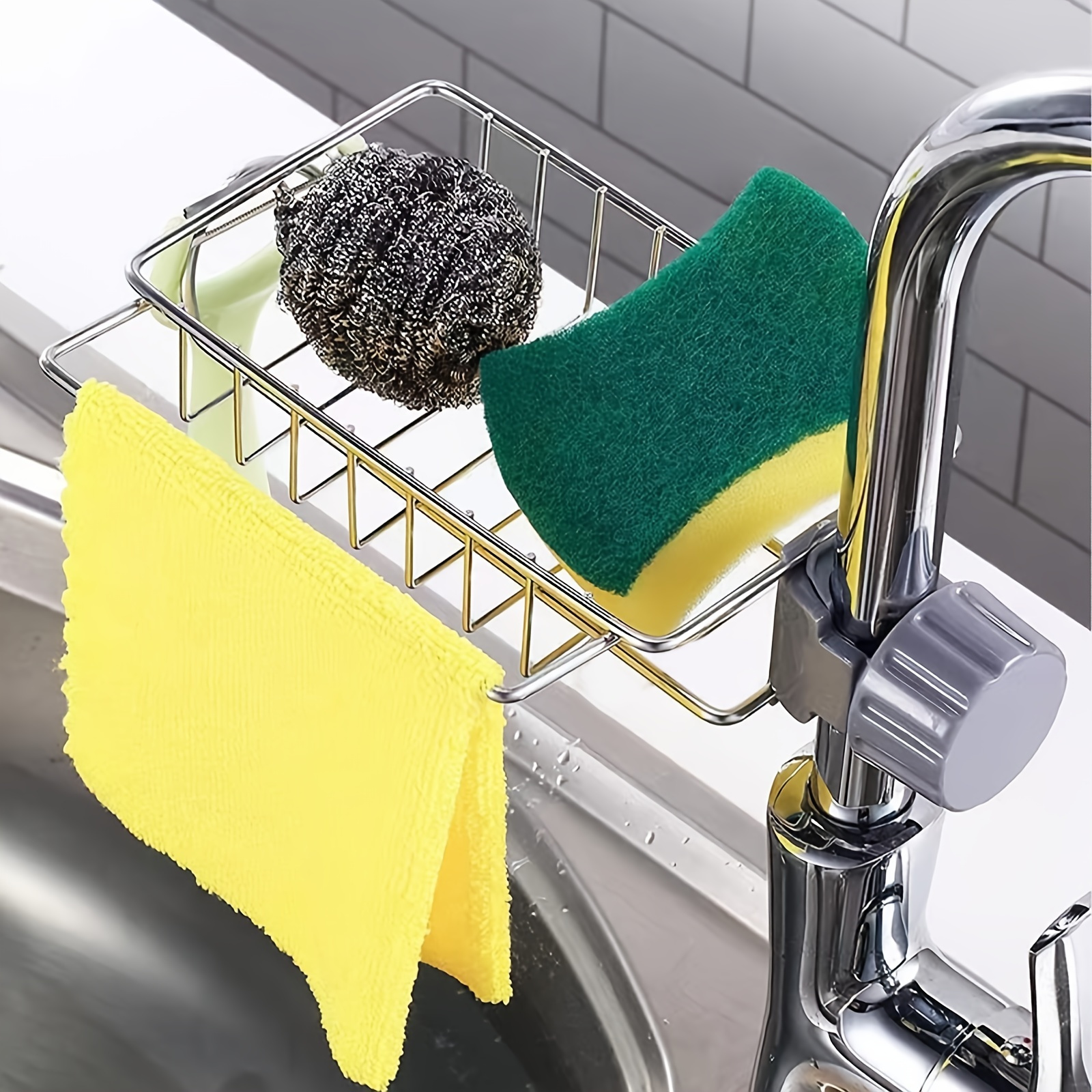 Sink Caddy, Sponge Drain Rack With Dishcloth Holder, Stainless Steel Sink  Storage Rack For Sponge Dish Soap Dishcloth Brushes Rags, Kitchen  Countertop Organizer, Kitchen Accessories - Temu