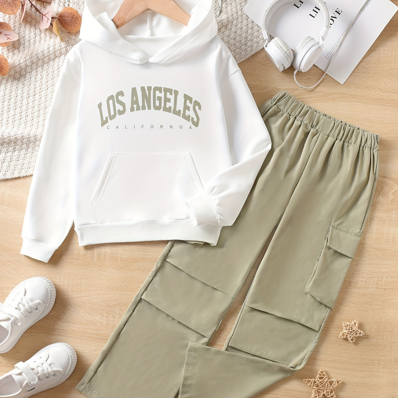 

's 2pcs 'los ' Long-sleeve Sweatshirt Top + Pants Set - For Walking, & Fall Clothes,