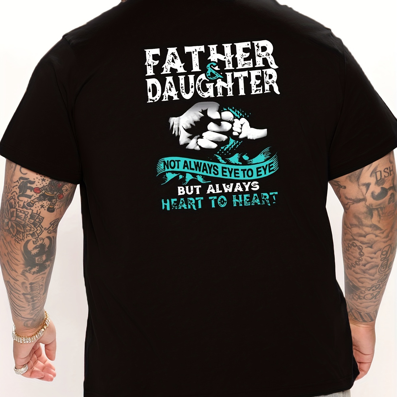 

Plus Size Father & Daughter Print Men's Short Sleeve T-shirts, Comfy Casual Breathable Tops For Men's Fitness Training, Jogging, Men's Clothing