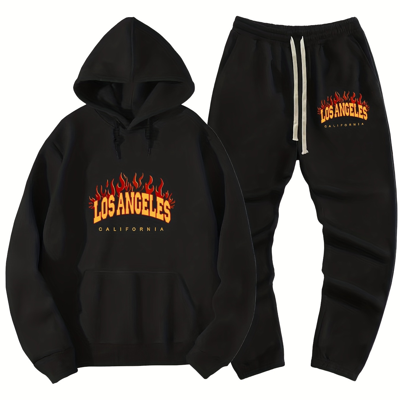 Ensemble Décontracté 2 Pièces, Sweat à Capuche Imprimé "los Angeles" Et Pantalon De Jogging Pour Et L'hiver | Des Réductions Pour