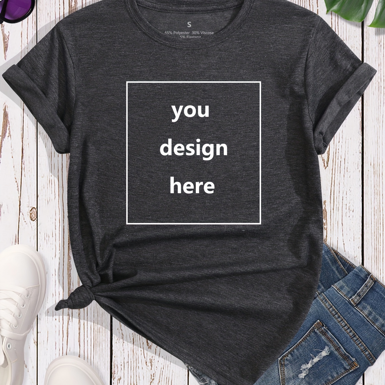 

Customized Graphic Print Casual T-shirt, Short Sleeve Crew Neck Top For Spring & Summer, Women's Clothing