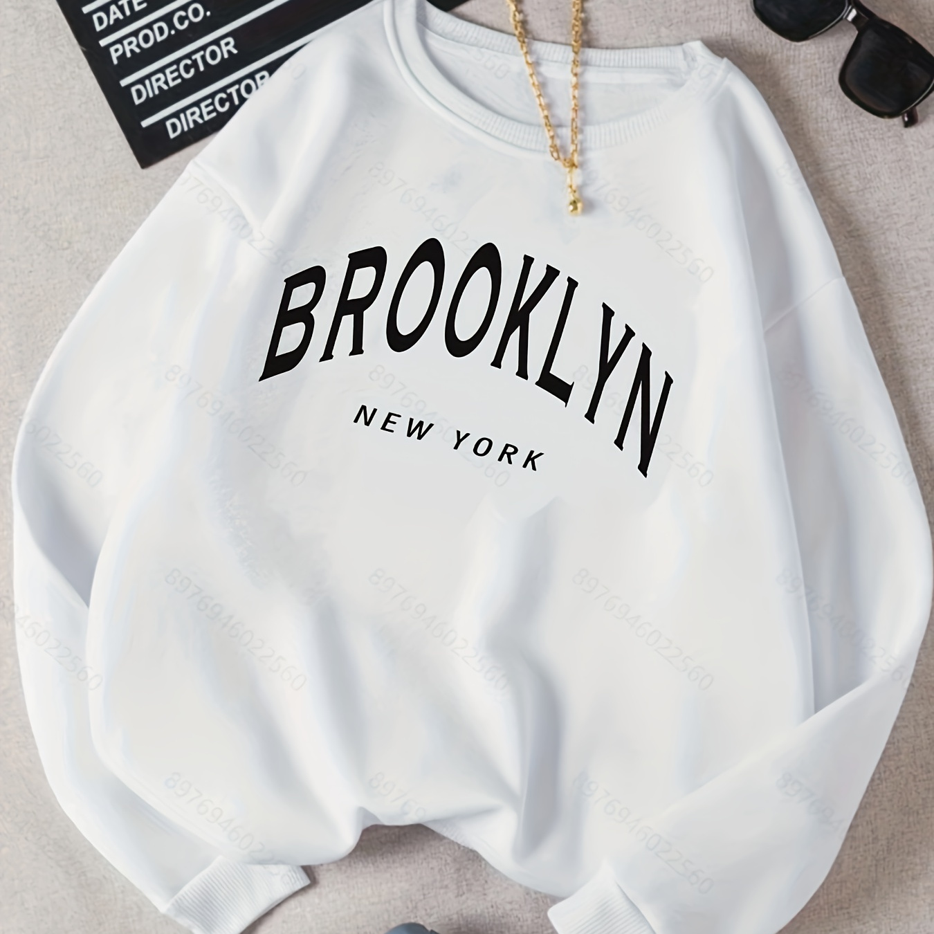 

Brooklyn New York Print Sweatshirt, Casual Crew Neck Sweatshirt For Fall & Winter, Women's Clothing