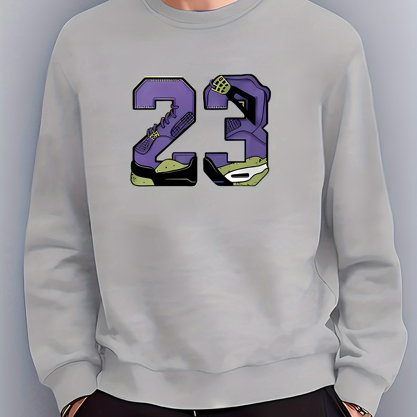 

Men's Fashionable Casual Number 23 Print, Round Neck Pullover Long Sleeve Sweatshirt, Suitable For Outdoor Sports, For Autumn And Spring, Can Be Paired With Hip-hop Necklace, As Gifts