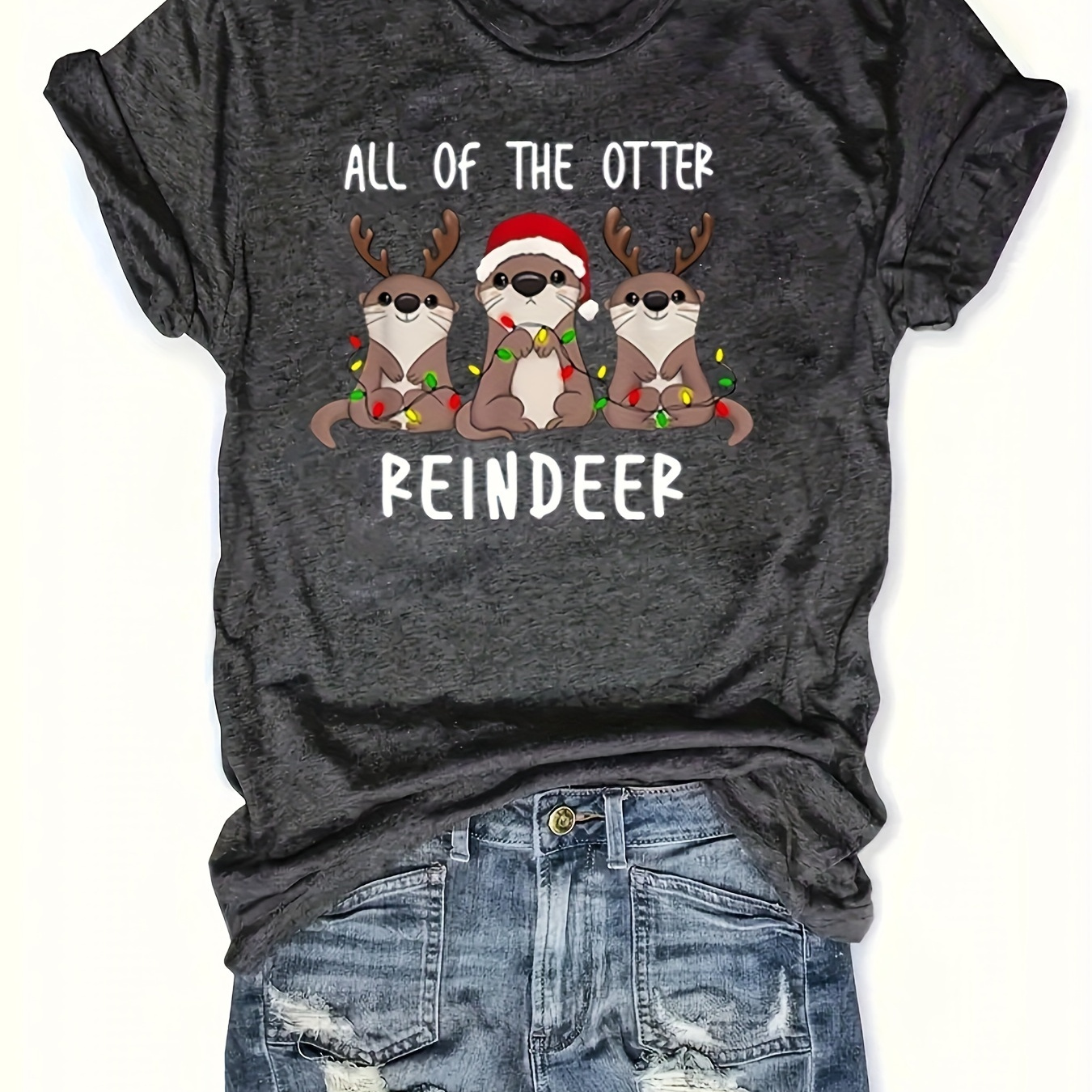 

Christmas Printed T-shirt, Casual Round Neck Short Sleeve Tops Spring Summer, Women's