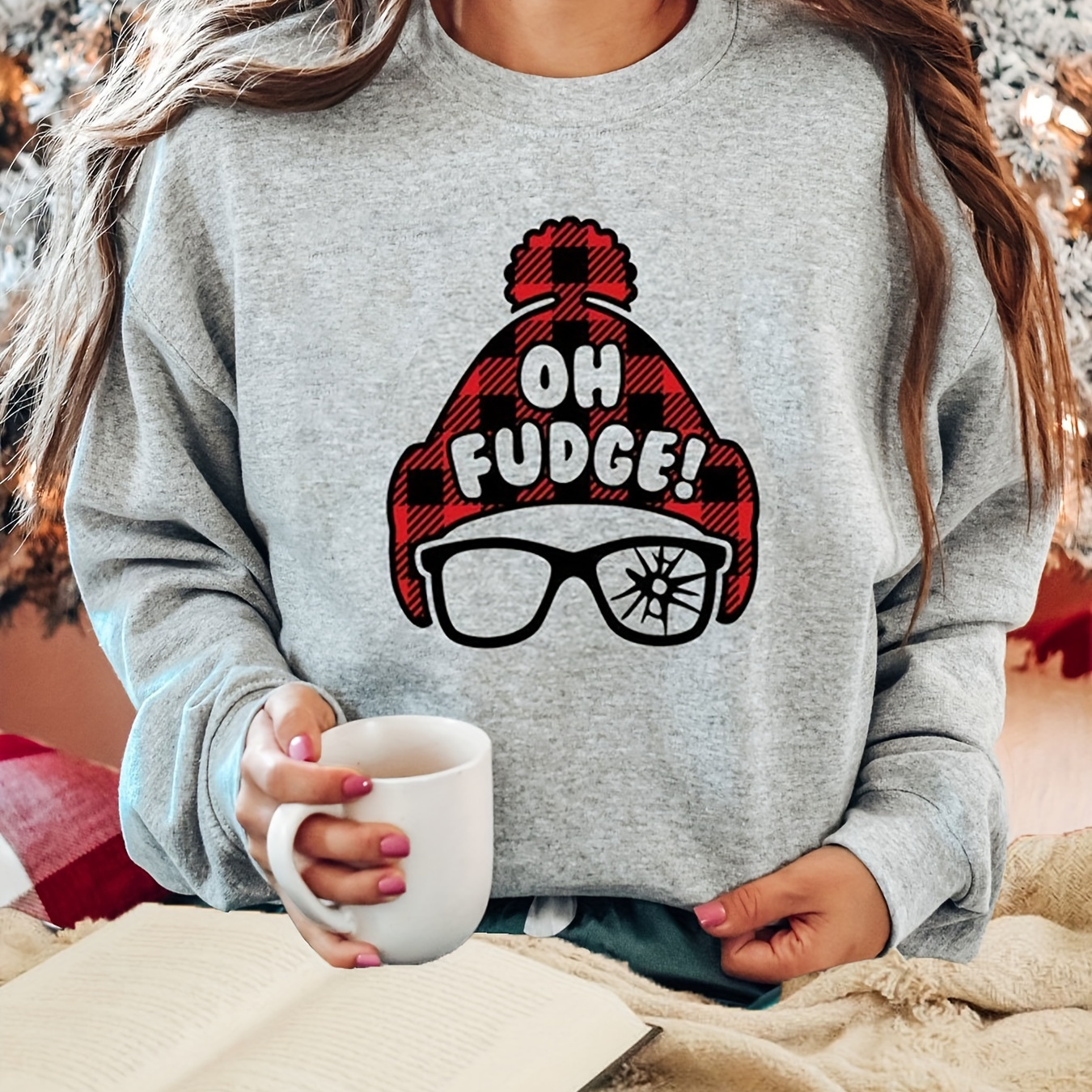 

Christmas Figure & Letter Print Pullover Sweatshirt, Casual Long Sleeve Crew Neck Sweatshirt For Fall & Winter, Women's Clothing