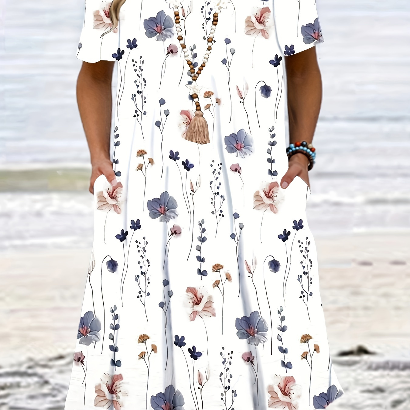 

Robe Ample À Imprimé Floral Grande Taille, Robe Décontractée À Manches Courtes Pour Le Printemps Et L'été, Vêtements Grande Taille Pour Femmes